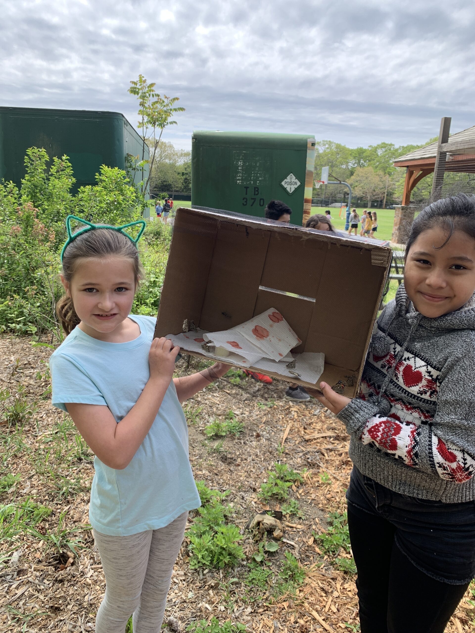 East Quogue Elementary School third graders, including Sophia Cagno and Cristel Martinez, had the opportunity to learn about butterflies by raising their very own caterpillars.  Students observed their caterpillars daily while learning about all of the different stages they will go through during the unit. Once caterpillars formed their chrysalis, they were transferred to a larger box while we eagerly waited for them to go through their metamorphosis.  Then they celebrated with a butterfly release day.