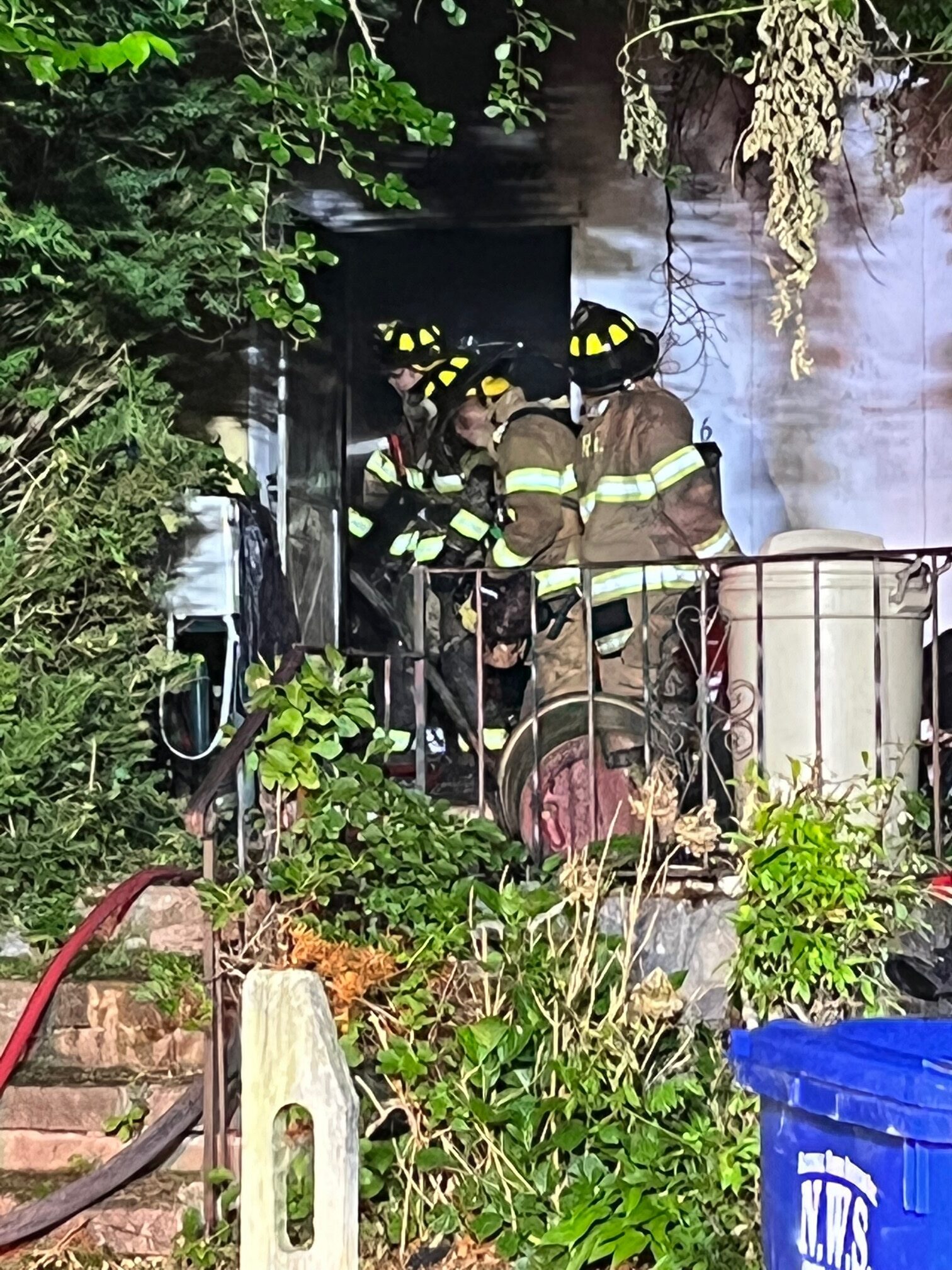 Firefighters battled a house fire on Wildwood Trail in Northampton on June 14. COURTESY RIVERHEAD FIRE DEPARTMENT