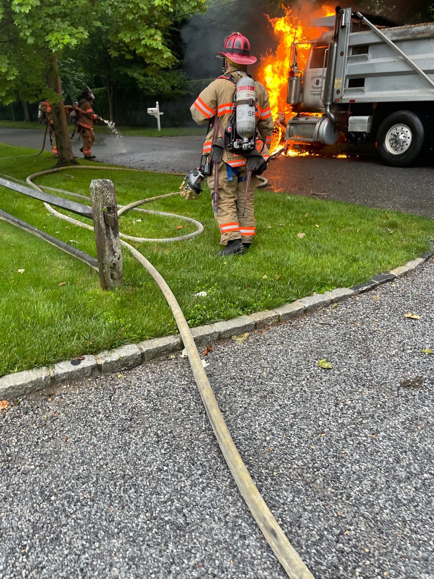 Firefighters responded to a truck fire in Southampton Village on Wednesday morning. COURTESY SOUTHAMPTON FIRE DEPARTMENT