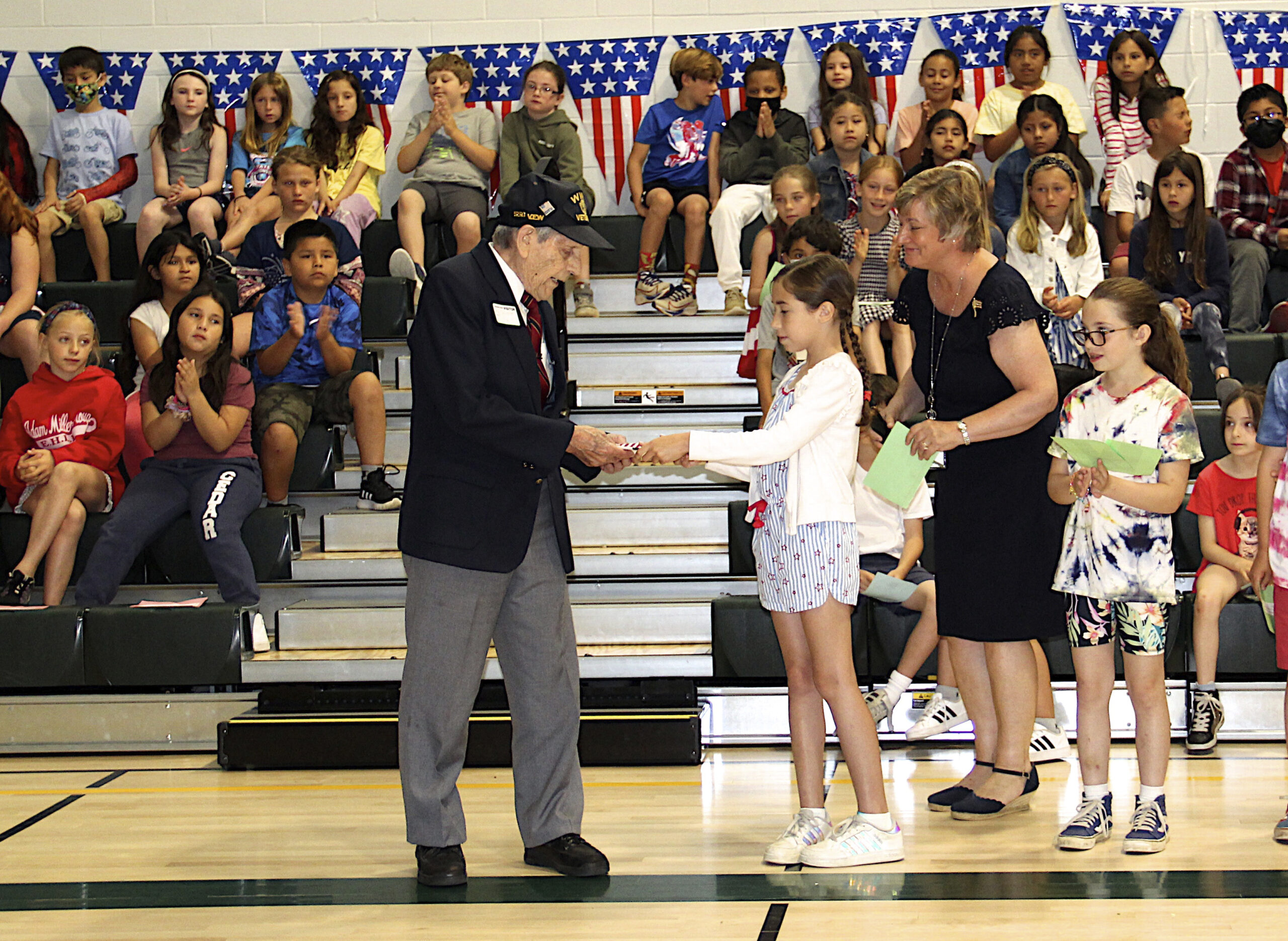 World War II Veteran Joe DeCristofaro was honored at the Springs School Flag Day ceremony on Tuesday, June 14.  KYRIL BROMLEY