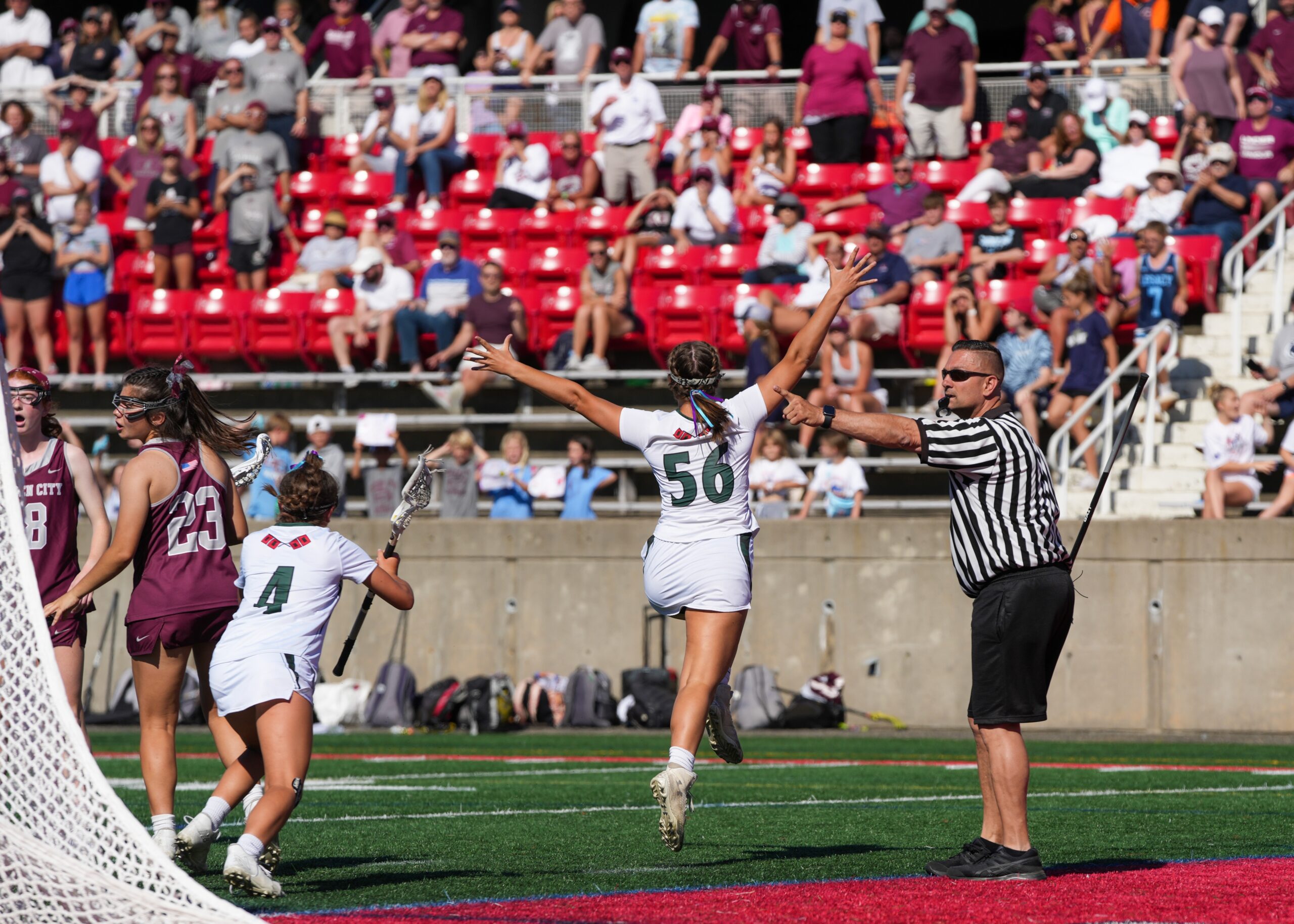 Westhampton Beach girls lacrosse player Isabella Blanco scored the game-winner goal in her team's Long Island Championship game, in front of fans at Stony Brook University. Before Title IX, sports seasons for girls teams only included four or five games, and no playoff system. RON ESPOSITO