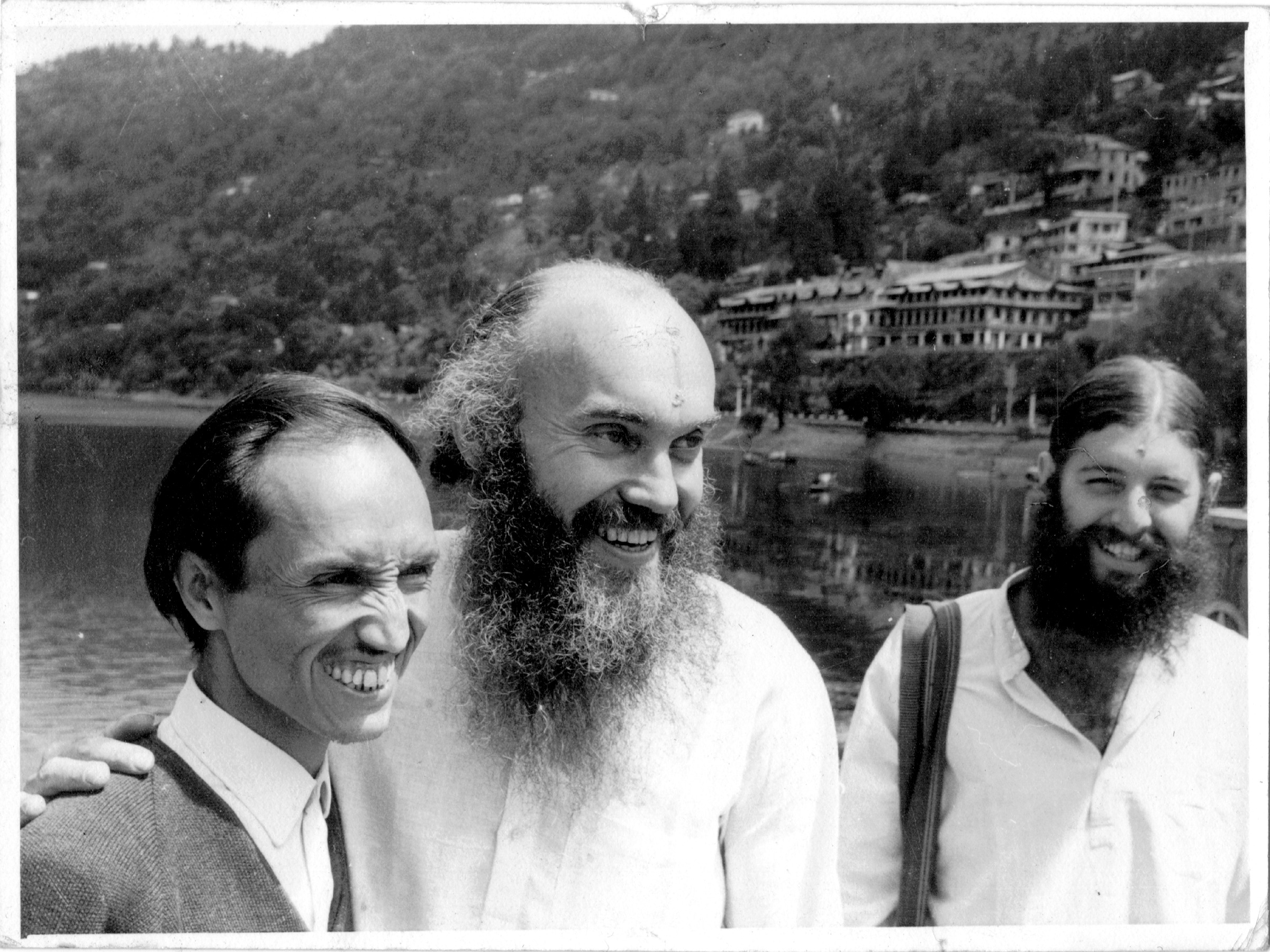 From left, translator Krishna Kumar Shah, Ram Dass and Rameshwar Das in 1971.