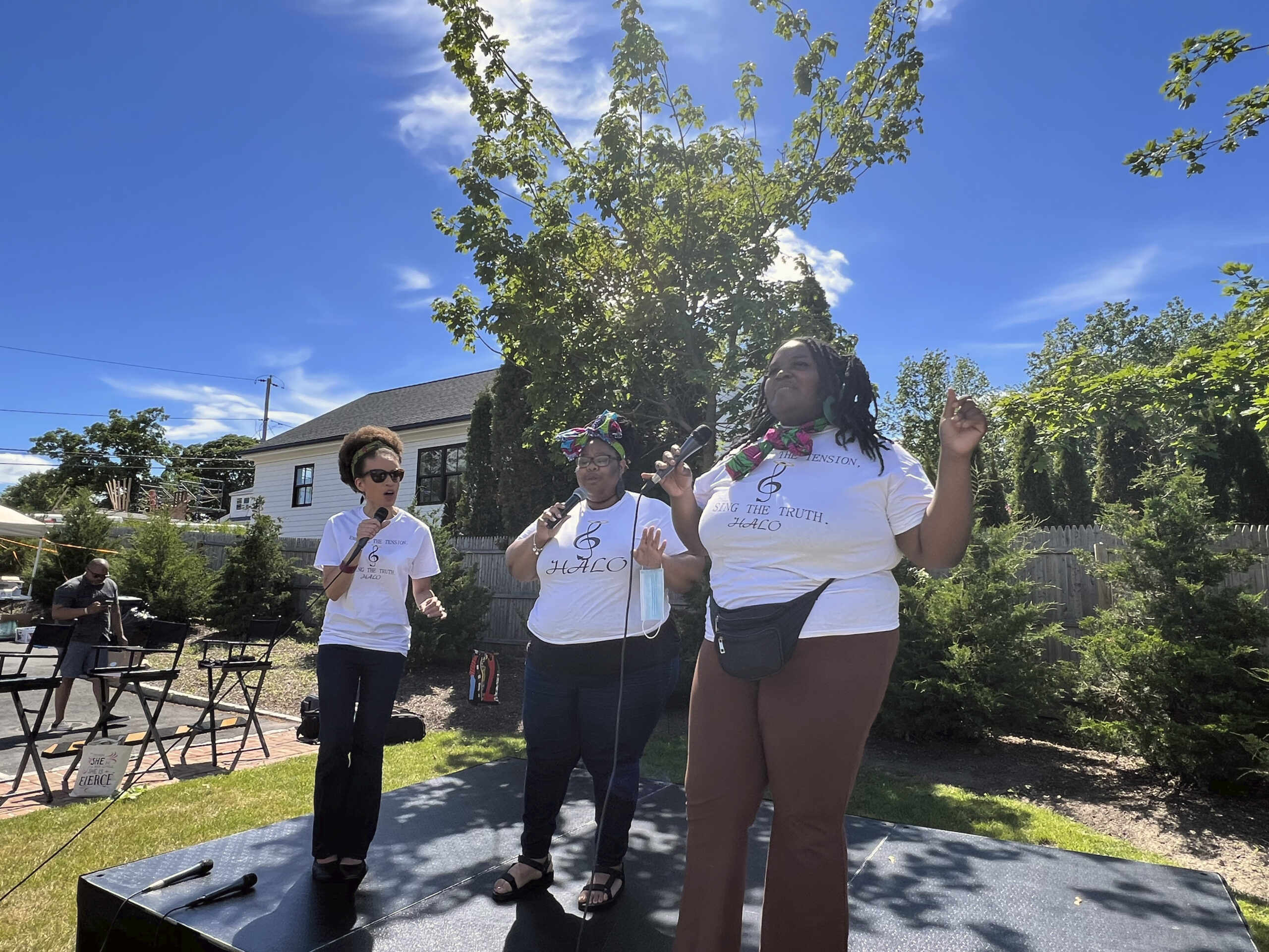 Members of Halo, an all black female barbershop acapella ensemble from Washington, DC, performs at the Southampton African American Museum's Juneteenth celebration on Saturday.  DANA SHAW