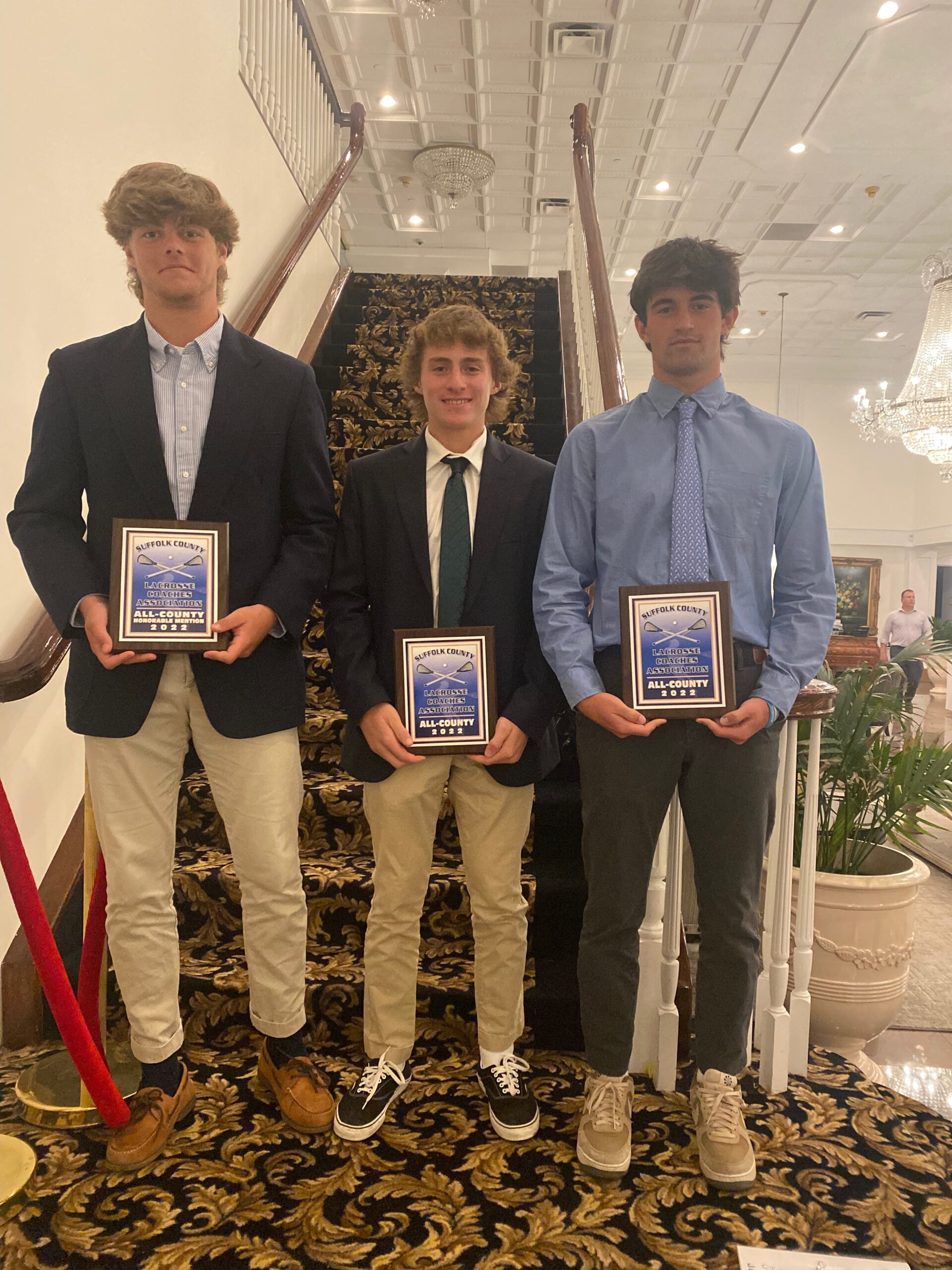 South Fork boys lacrosse team members and East Hampton sophomores Charlie Corwin, Luke Castillo and Jack Cooper. SOUTHAMPTON SCHOOL DISTRICT