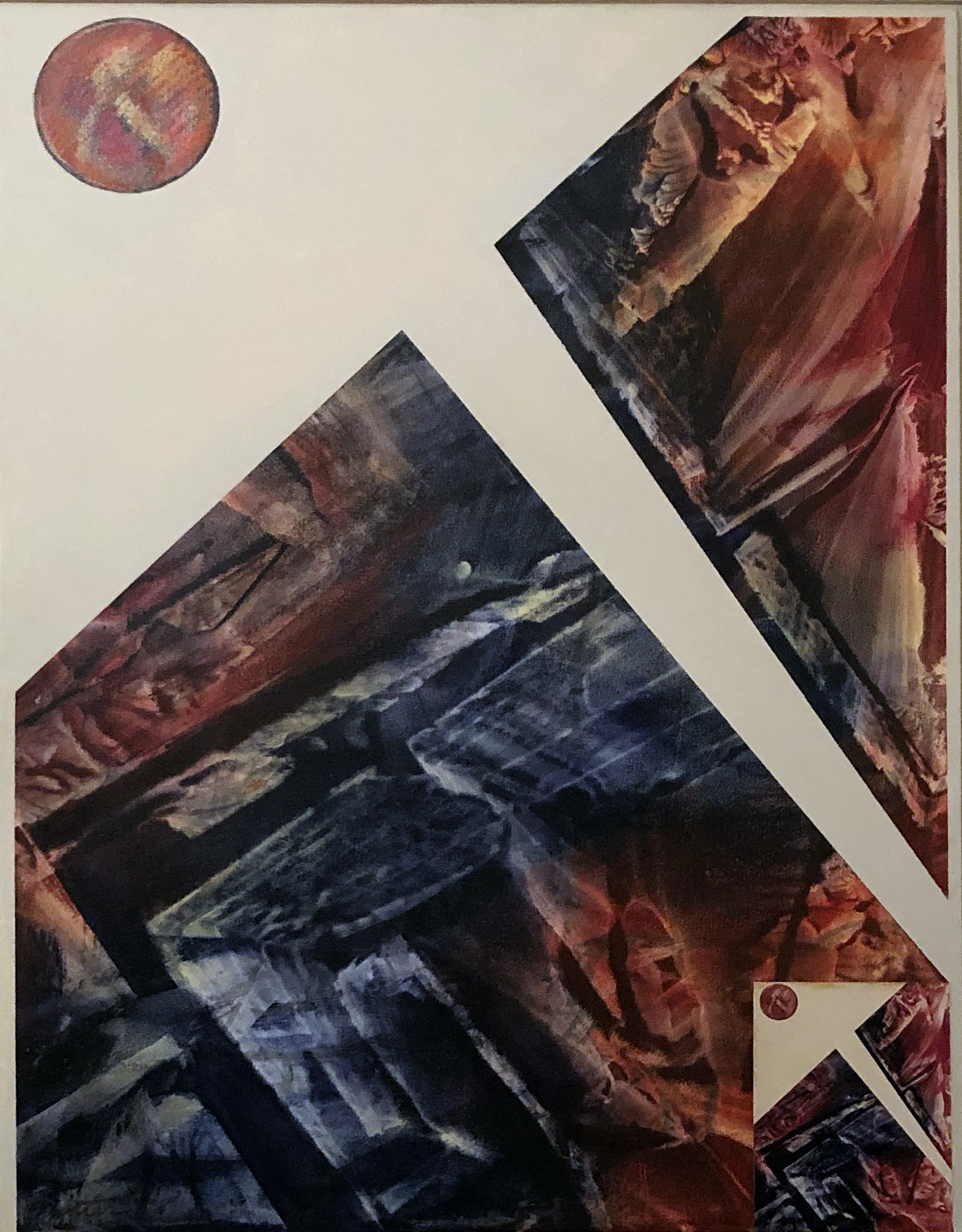 Sunday, 1986 / 1988 / 1990. Oil and collage on canvas, 48 x 36 in. Lent by the artist's estate.