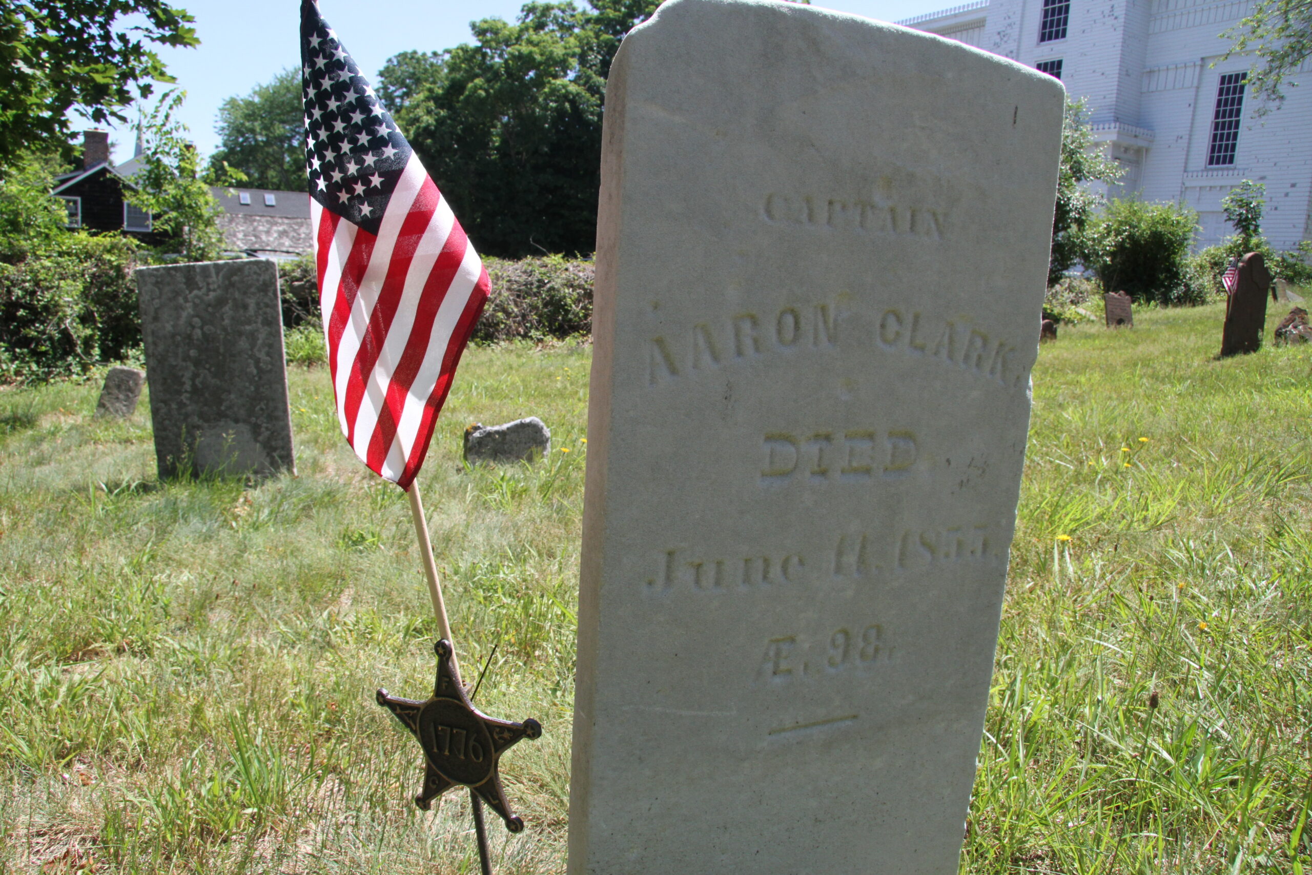 One of the 22 graves of confirmed patriots buried at the Old Burying Ground in Sag Harbor.