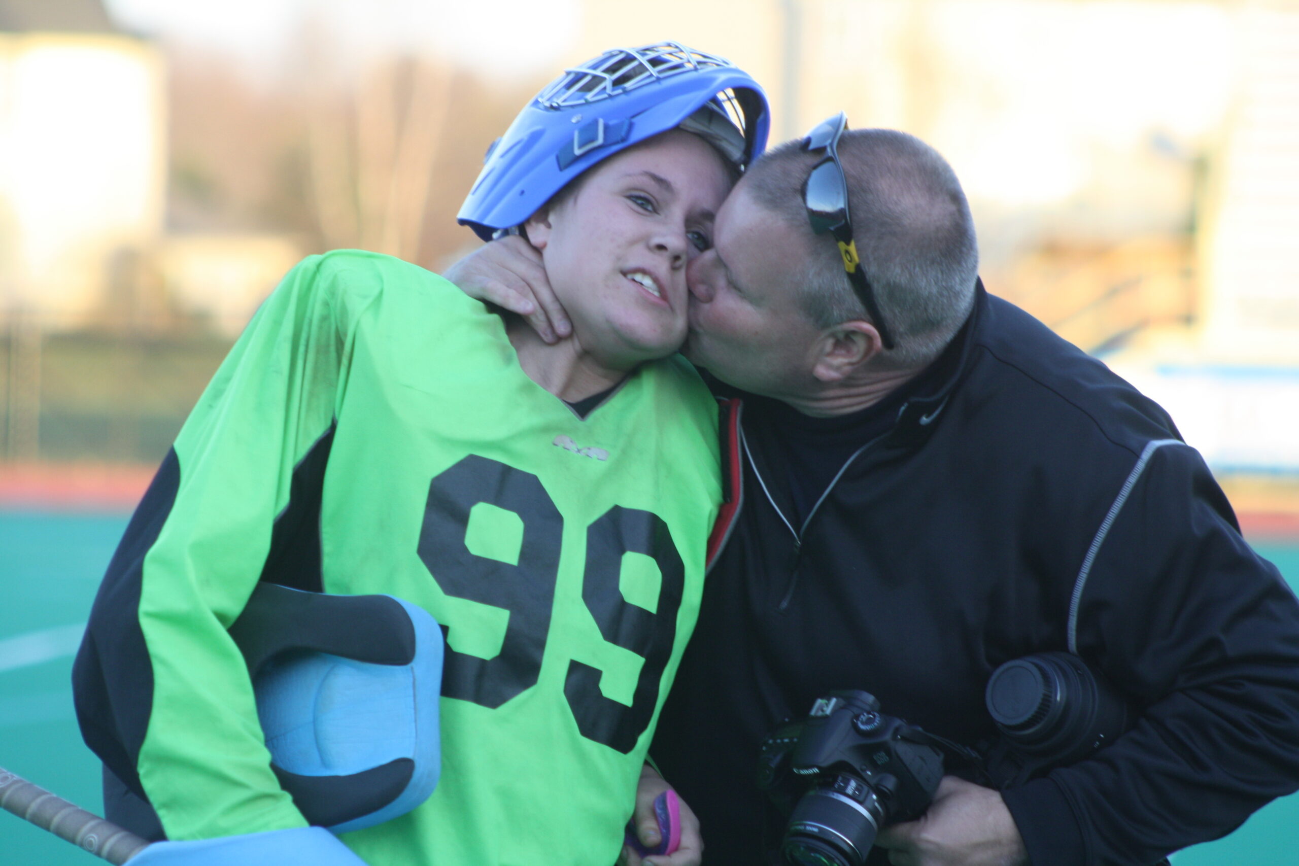 Former Pierson goalie Sam Duchemin is congratulated by her father, Kevin Duchemin, after Pierson's state championship win in 2013. EXPRESS ARCHIVES