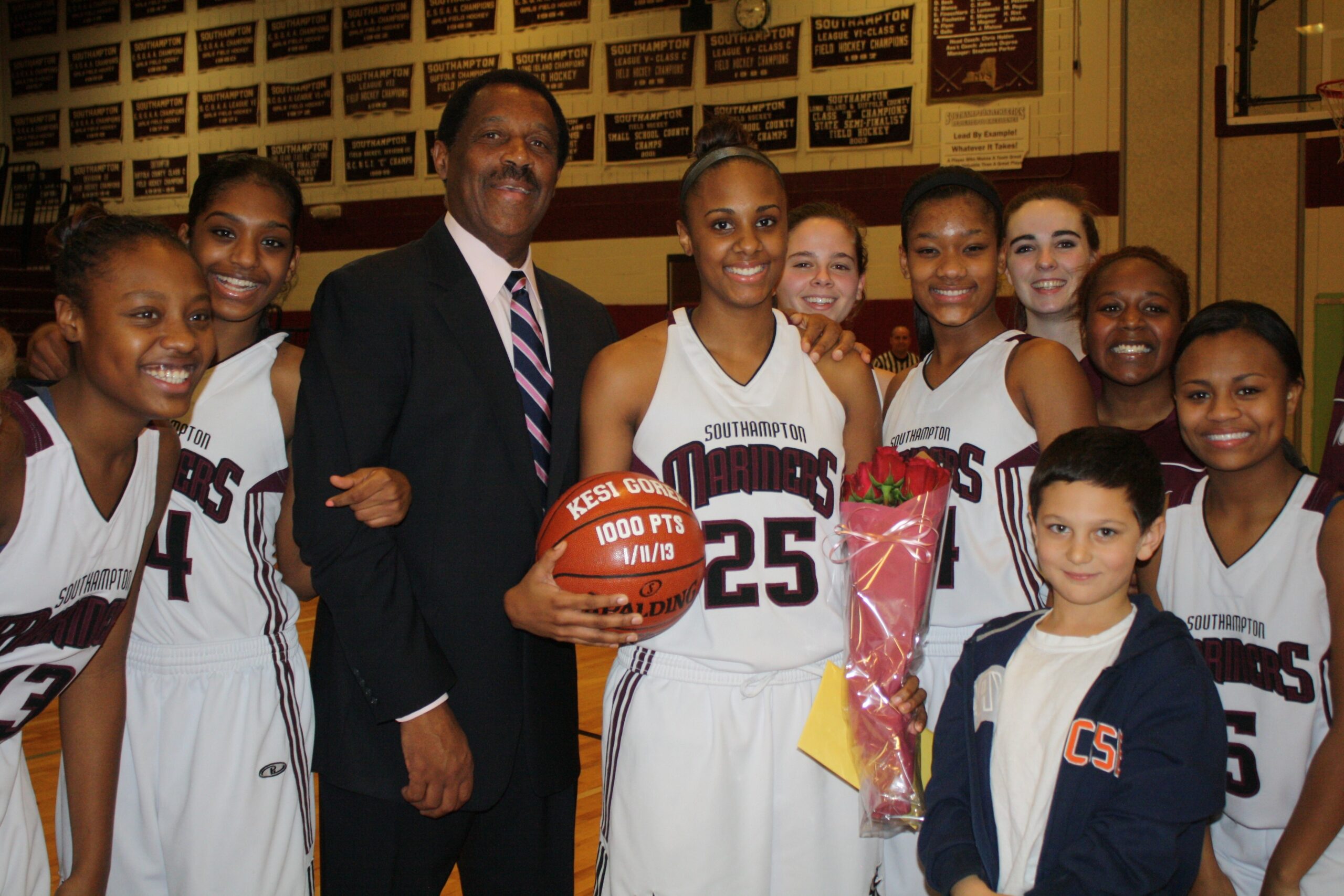 Former Southampton girls basketball player Kesi Goree, after scoring her 1,000th career point. Goree was one of several players on Mariners teams that won back-to-back county and Long Island Championships. EXPRESS ARCHIVES