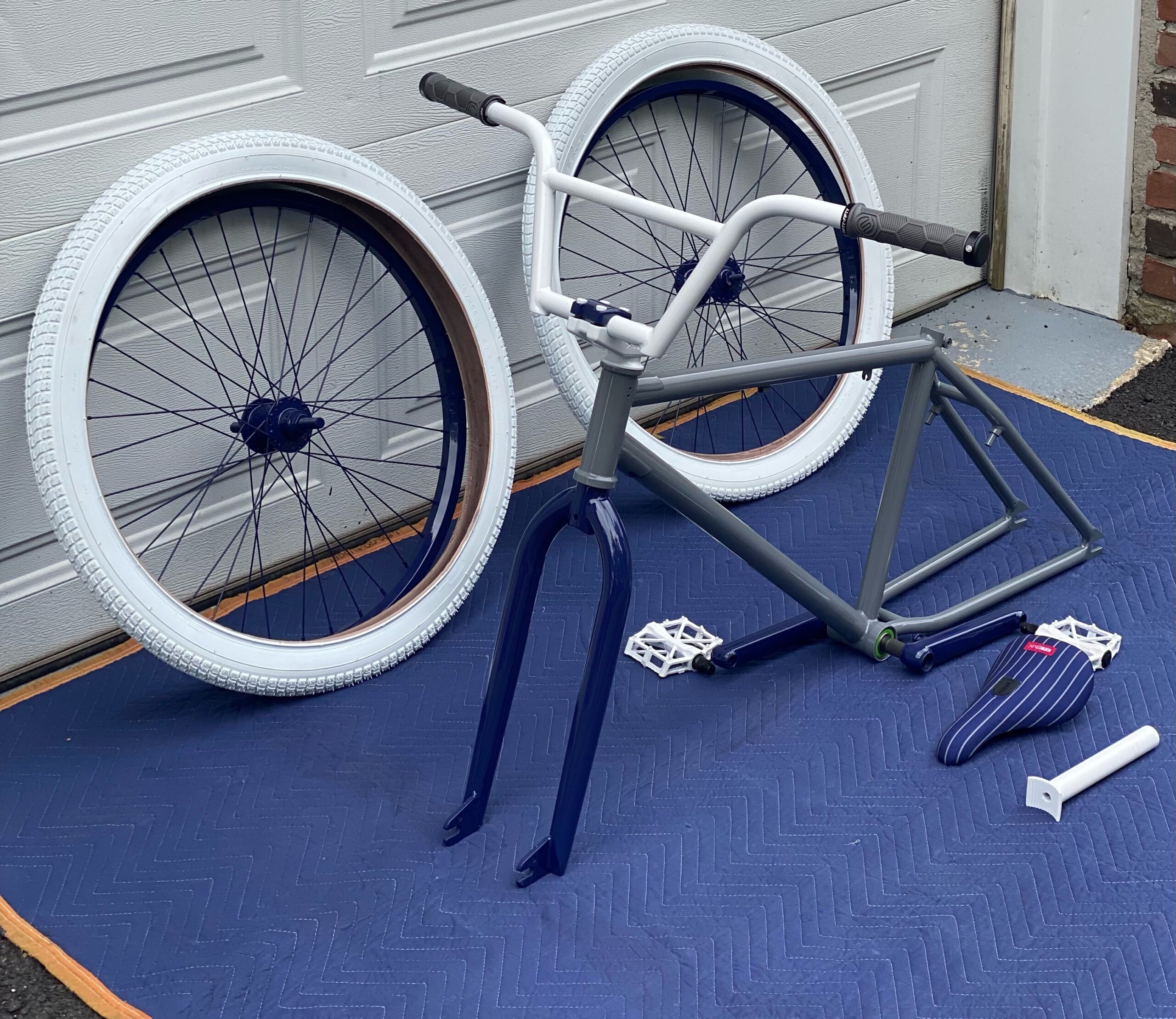 Travis Foreman is currently working on putting together a Yankees-inspired bike for a customer in Greenwich, Connecticut.