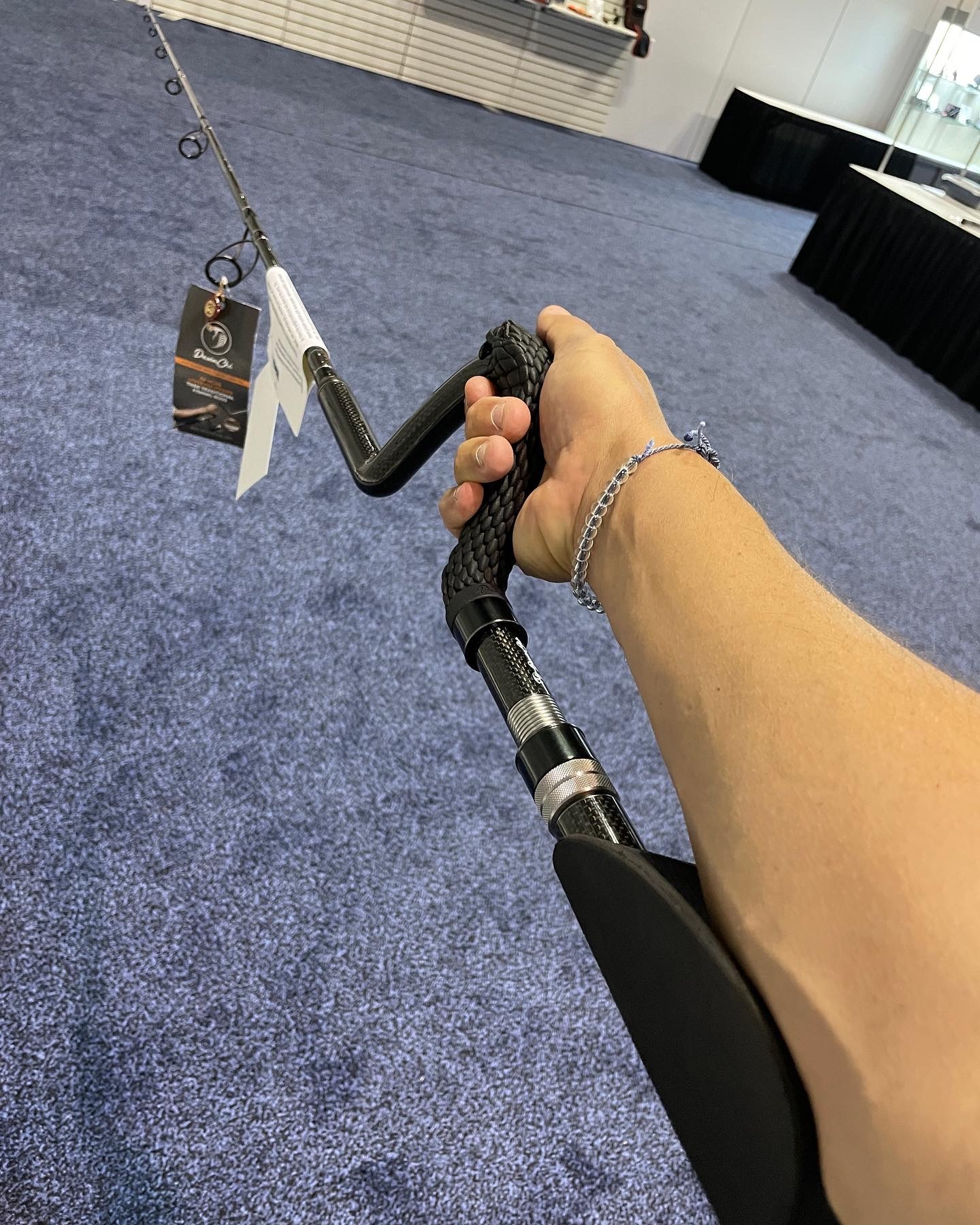 Quirky, and ridiculous looking with the snake head handle, but the ergonomic shape and arm support would make for much quicker and more powerful hook sets when bottom fishing.