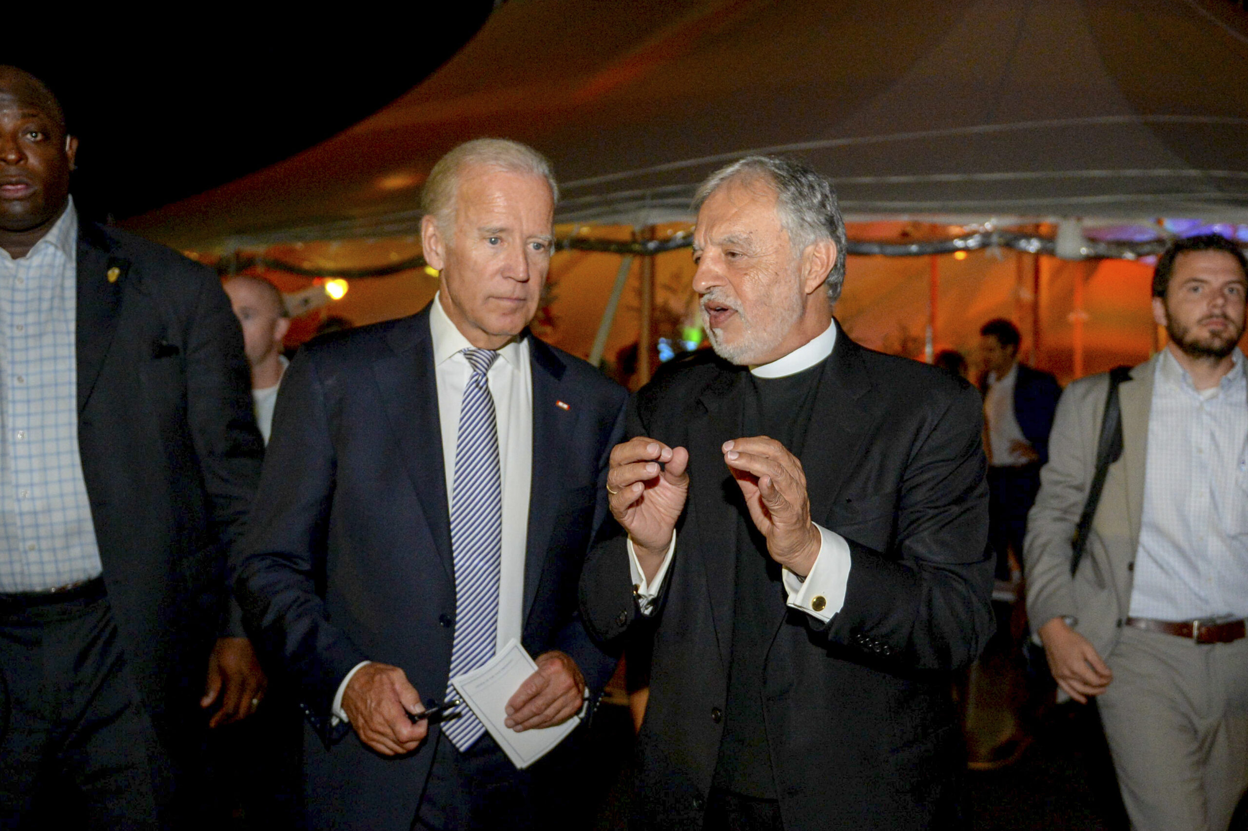 President Joe Biden and Father Alex Karloutsos at the 2016 Blue Dream Gala at the Dormition of the Virgin Mary Greek Orthodox Church of the Hamptons. JOHN MINDALA