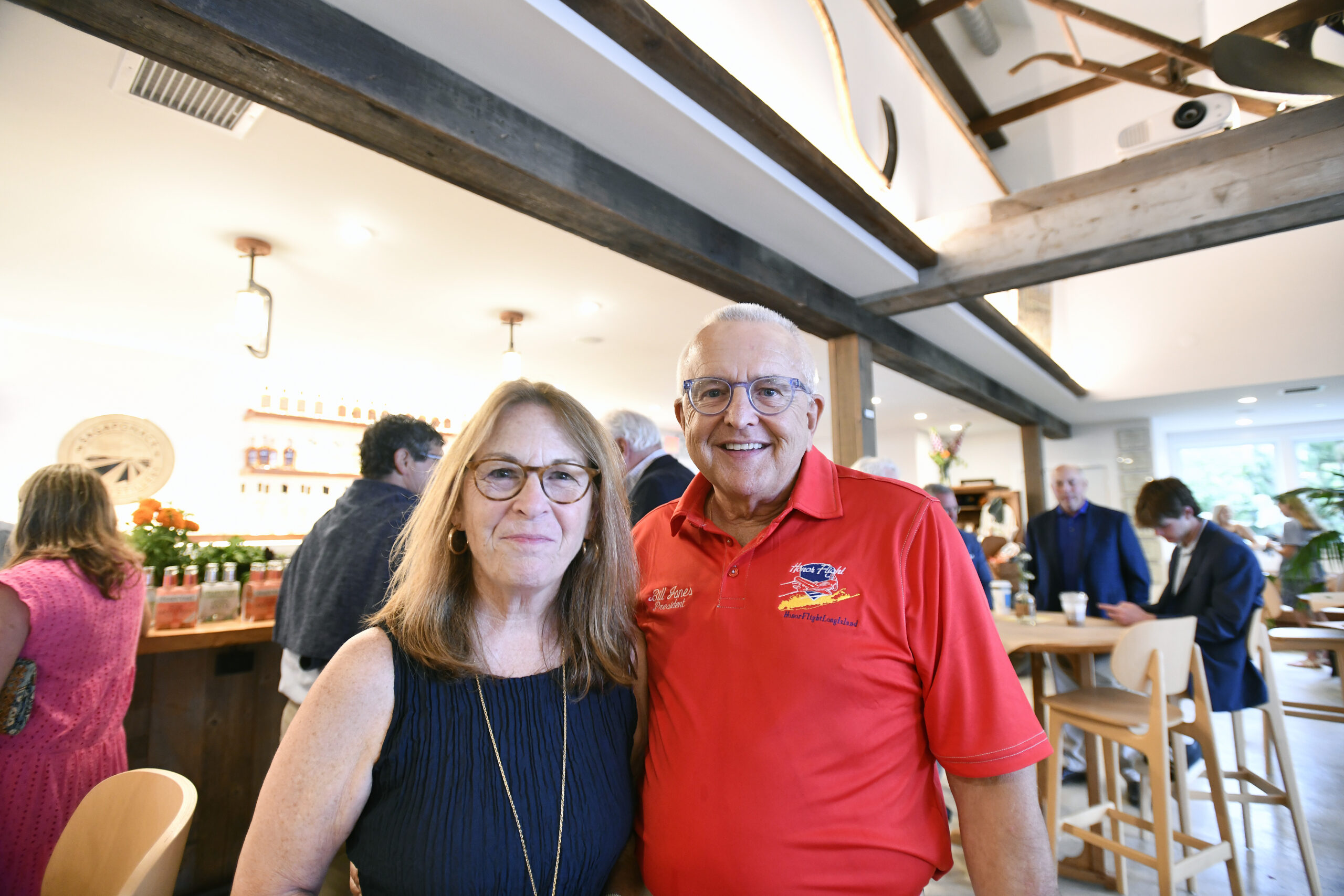 Vee Bennett and Bill Jones at the Honor Flight Long Island Listen To The Wind gala on Saturday evening at the Sagaponack Farm Distillery.  DANA SHAW