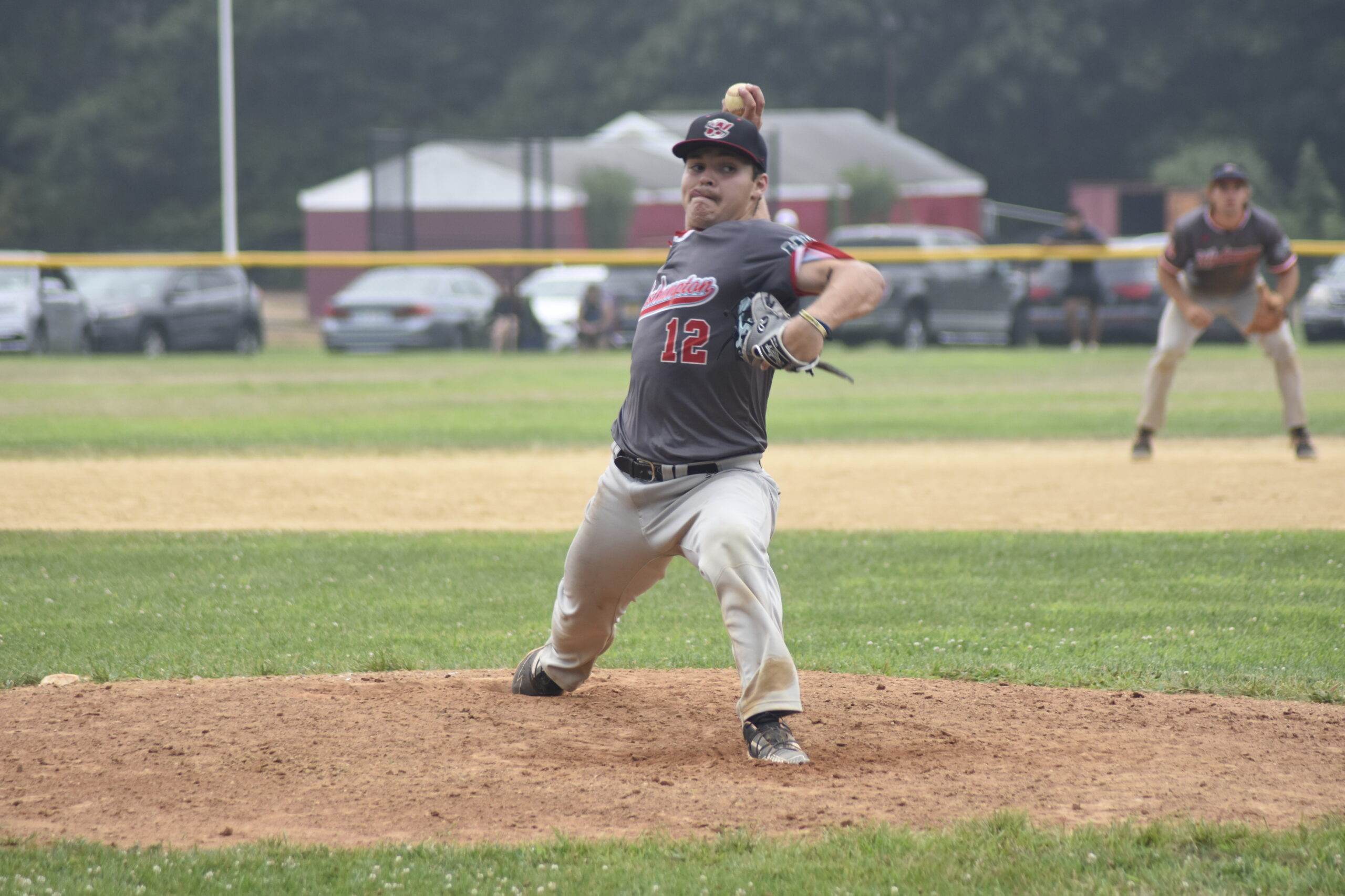 Sam Hill (UMass-Amherst) worked around loading the bases in the bottom of the ninth but nailed down the save to clinch the victory for Westhampton on Thursday, July 28.   DREW BUDD