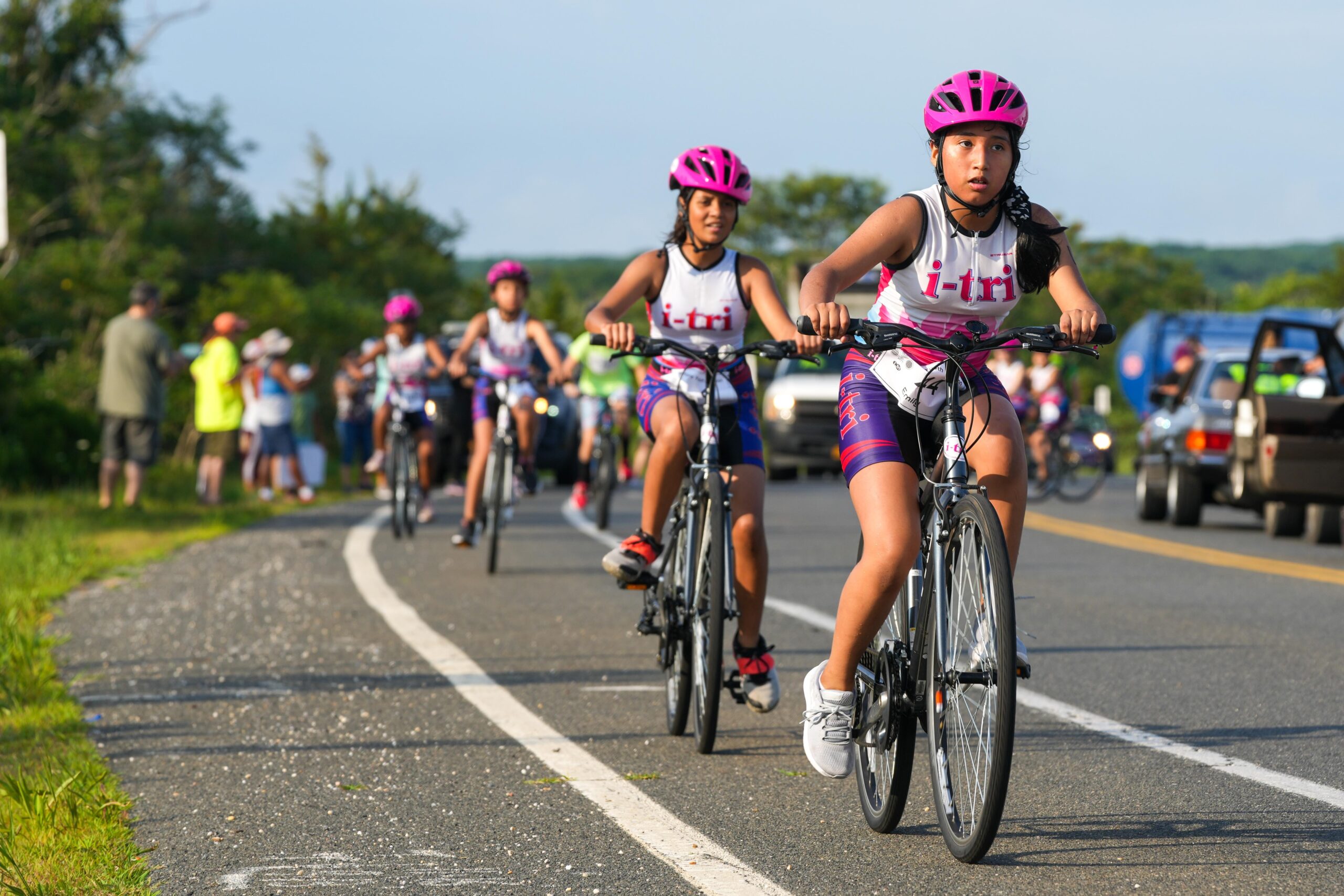 I-tri athletes completing the bike portion of the Hamptons Youth Triathlon on Saturday morning.   RON ESPOSITO