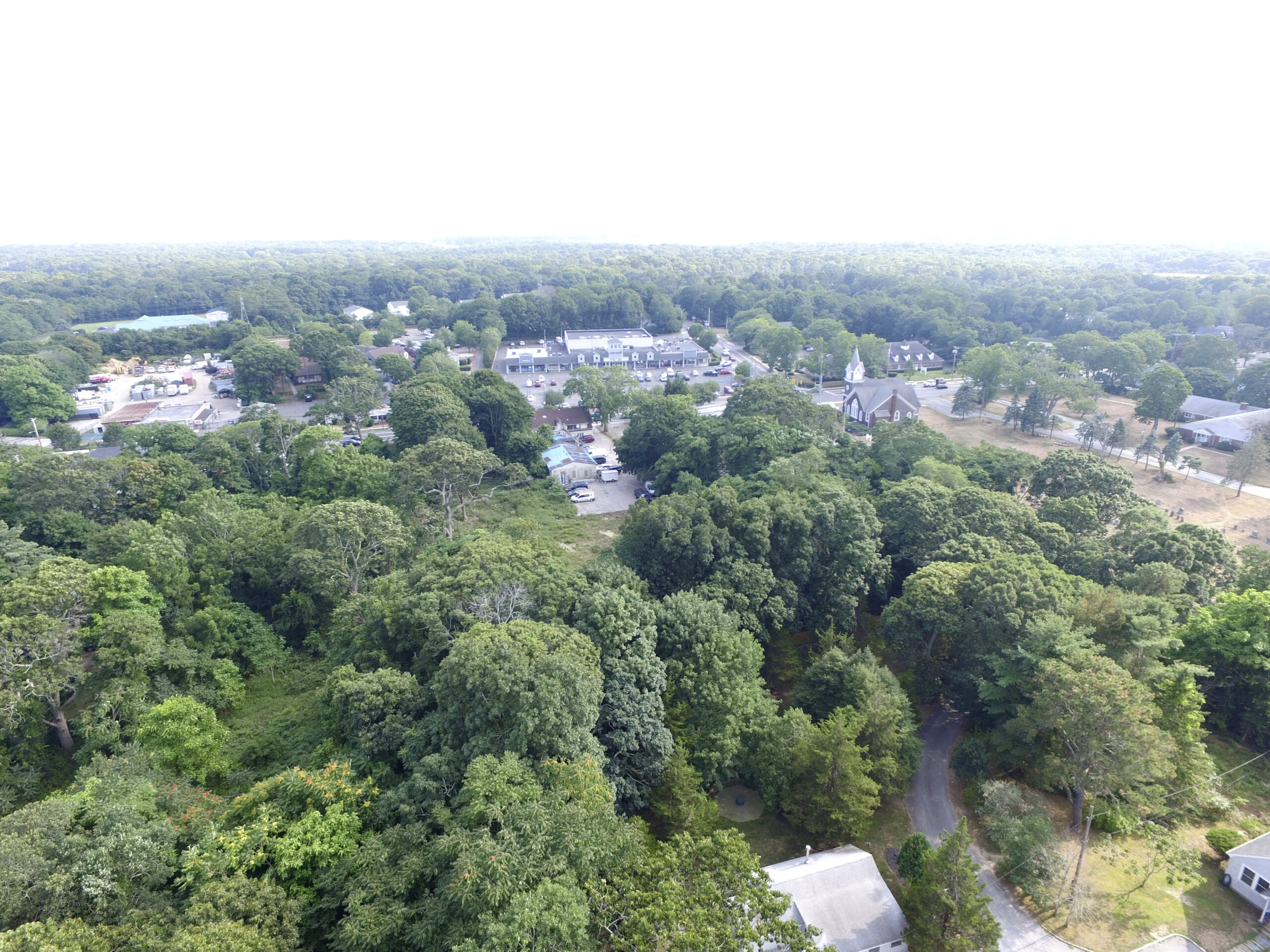 An aerial view looking south from Good Ground Park.