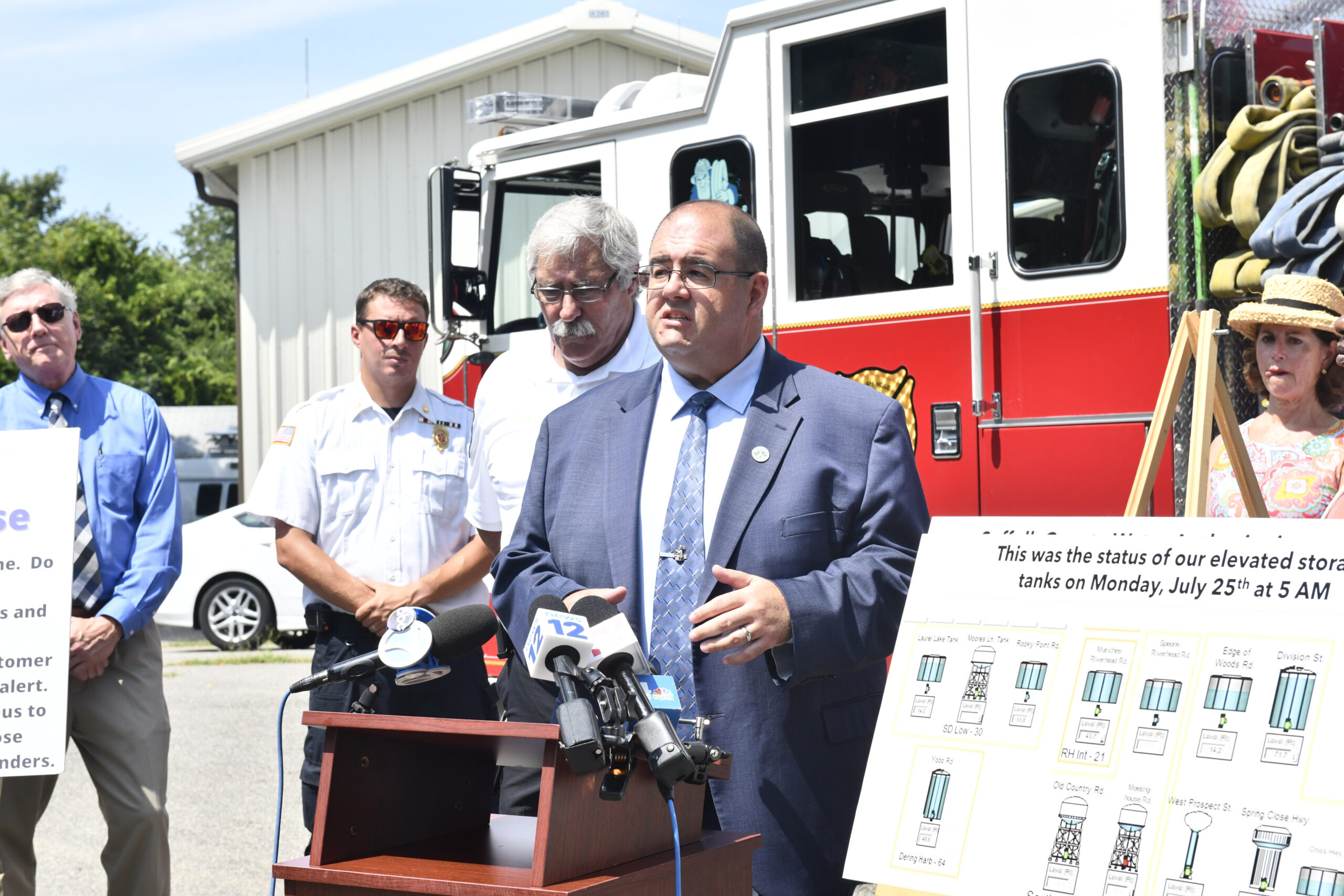 Southampton Town Public Safety Emergency Management Administrator Ryan Murphy at speaks at press conference on Tuesday in Southampton Village.  DANA SHAW