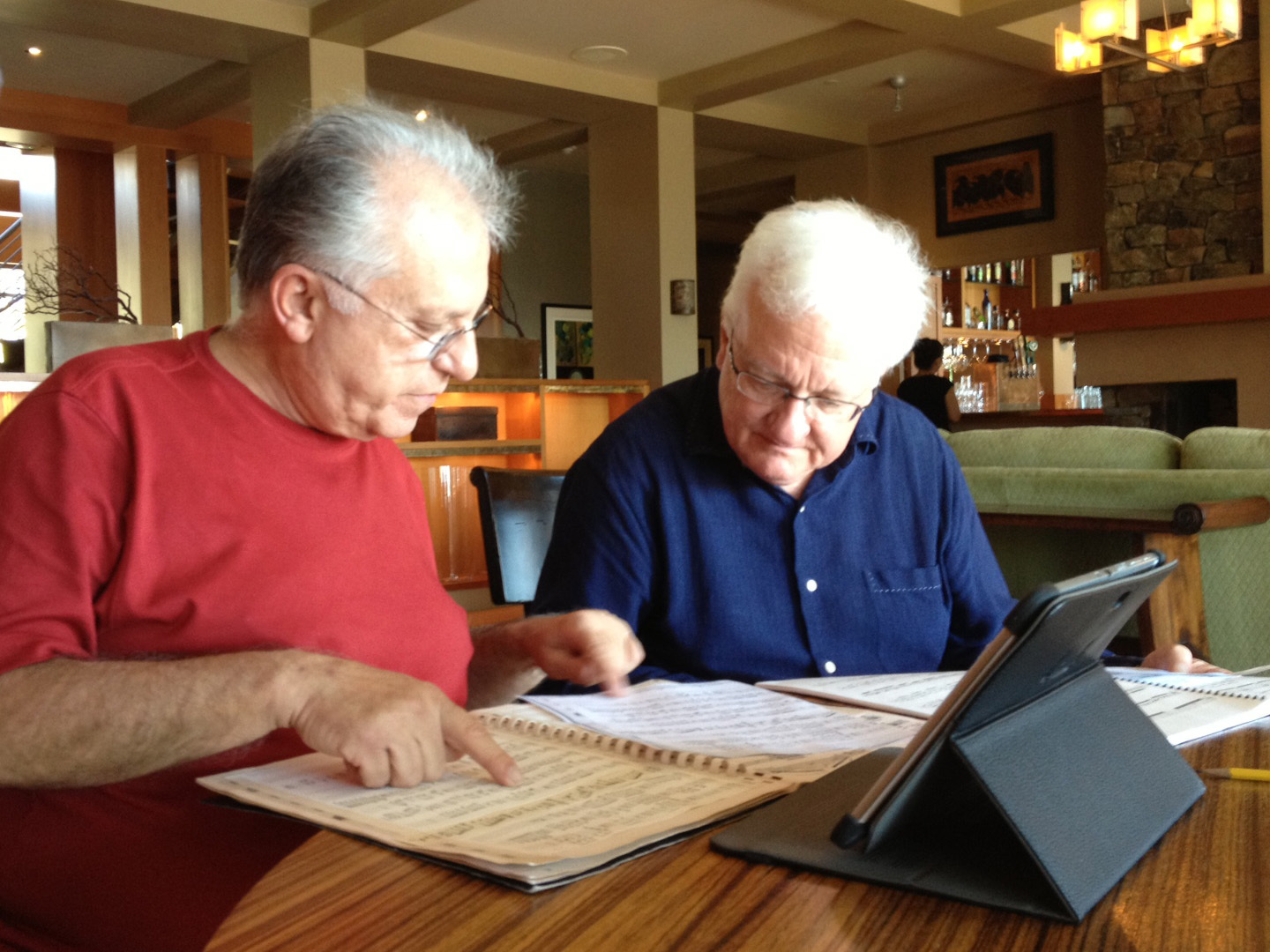 Pepe Romero, classical guitarist, and Michale Palmer, conductor and artistic director of The Hamptons Festival of Music, working together at the Bellingham Music Festival in 2013. PHOTO COURTESY ANACRUSIS PRODUCTIONS