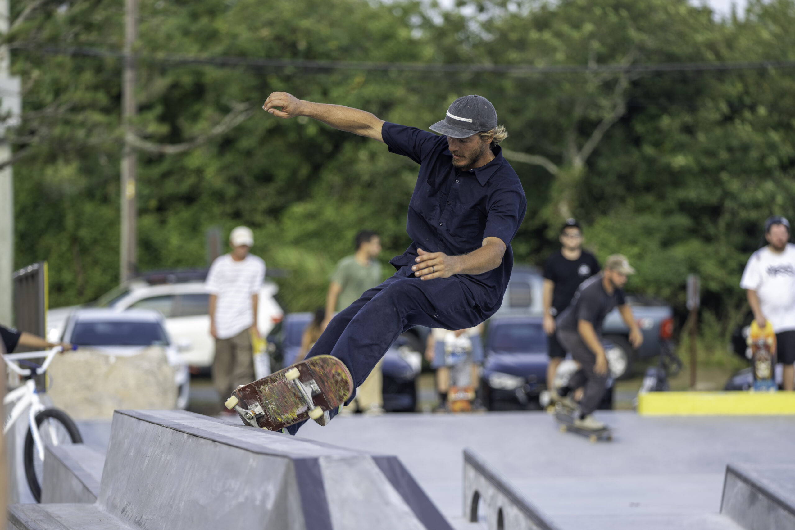 Ben Horan of Pivot Custom tests out his handiwork at the grand opening of the Montauk Skate Park on Friday. RON ESPOSITO PHOTOS