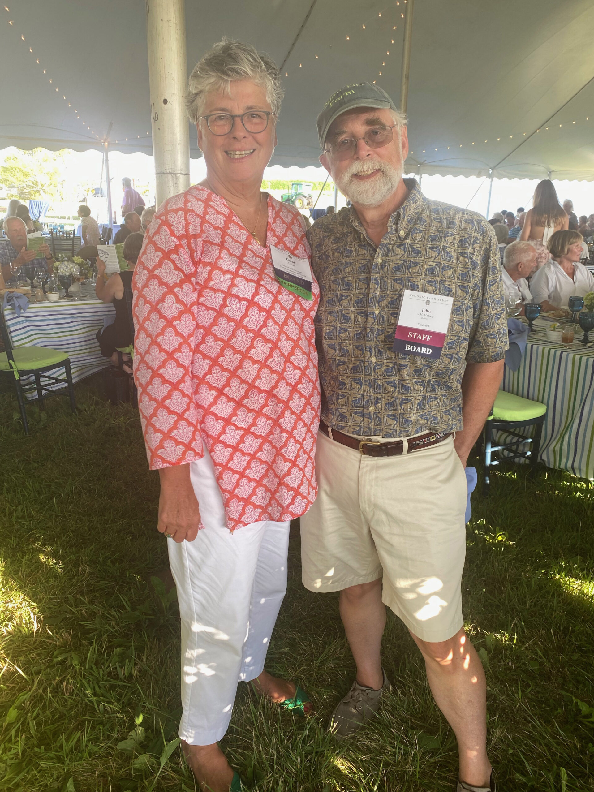 Carol Ahlers and John Halsey at the Peconic Land Trust dinner at Whitecap Farm.    GREG D'ELIA