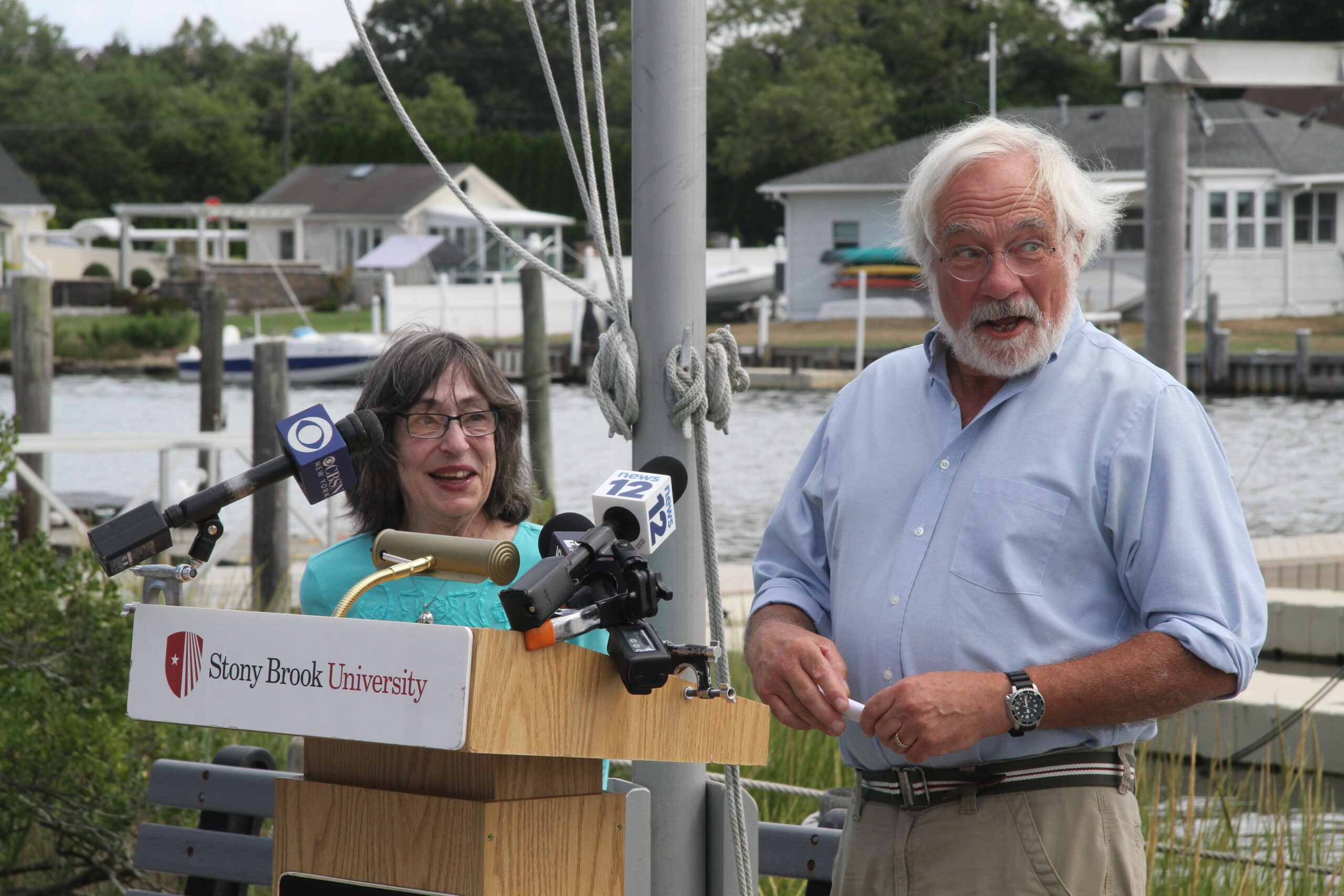 Laurie Landau and Bob Maze, Ph.D., of the Laurie Landeau Foundation, which has underwritten the Shinnecock Bay Restoration Project for nine years.