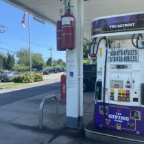 Pump 1 at Canoe Place Road Shell in Hampton Bays has been transformed into the Giving Pump to generate a donation for The Retreat. JULIA HEMING