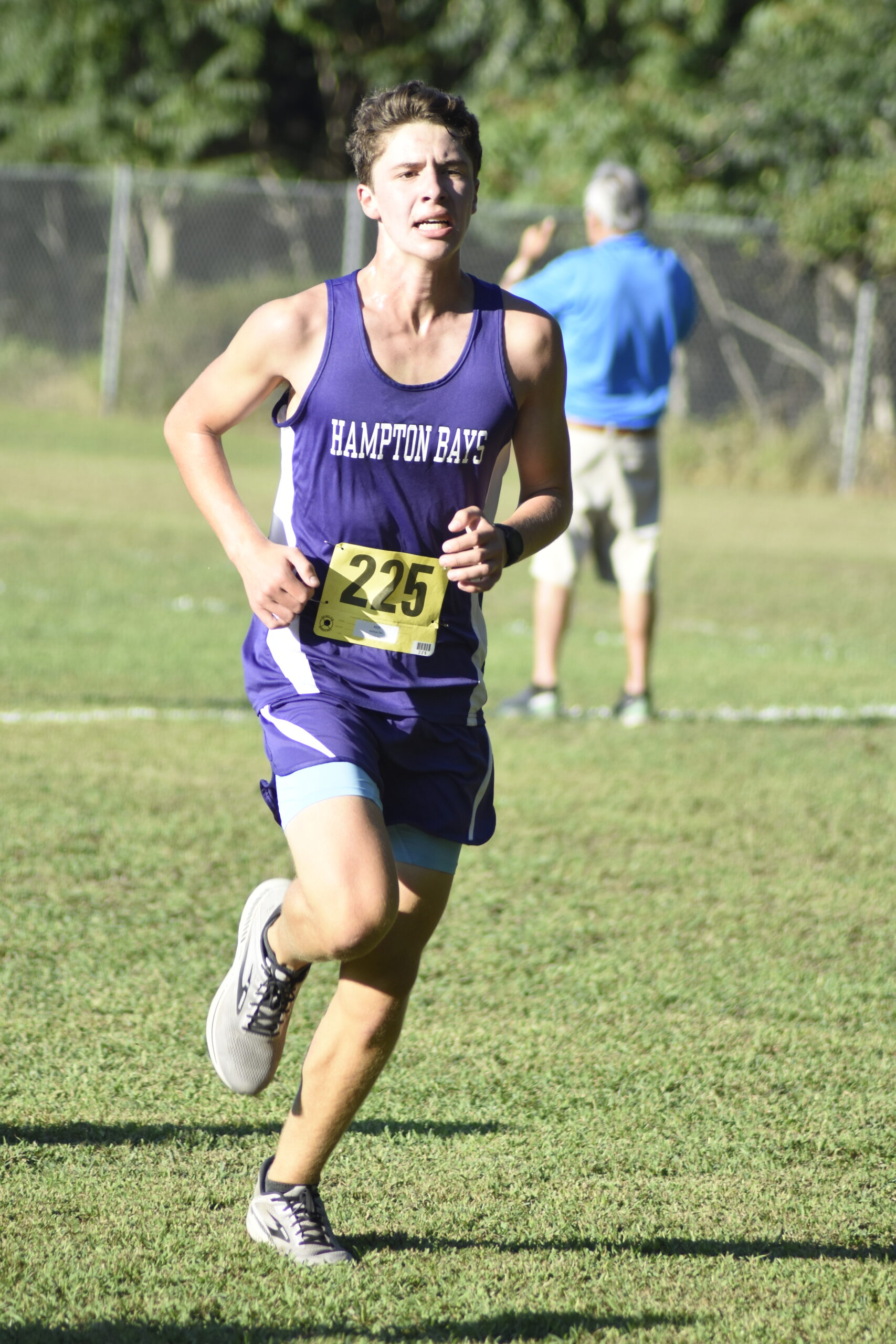 Ben Spellman was the first Bayman to cross the finish line of the varsity boys race of the Peconic Invitational on September 15..    DREW BUDD