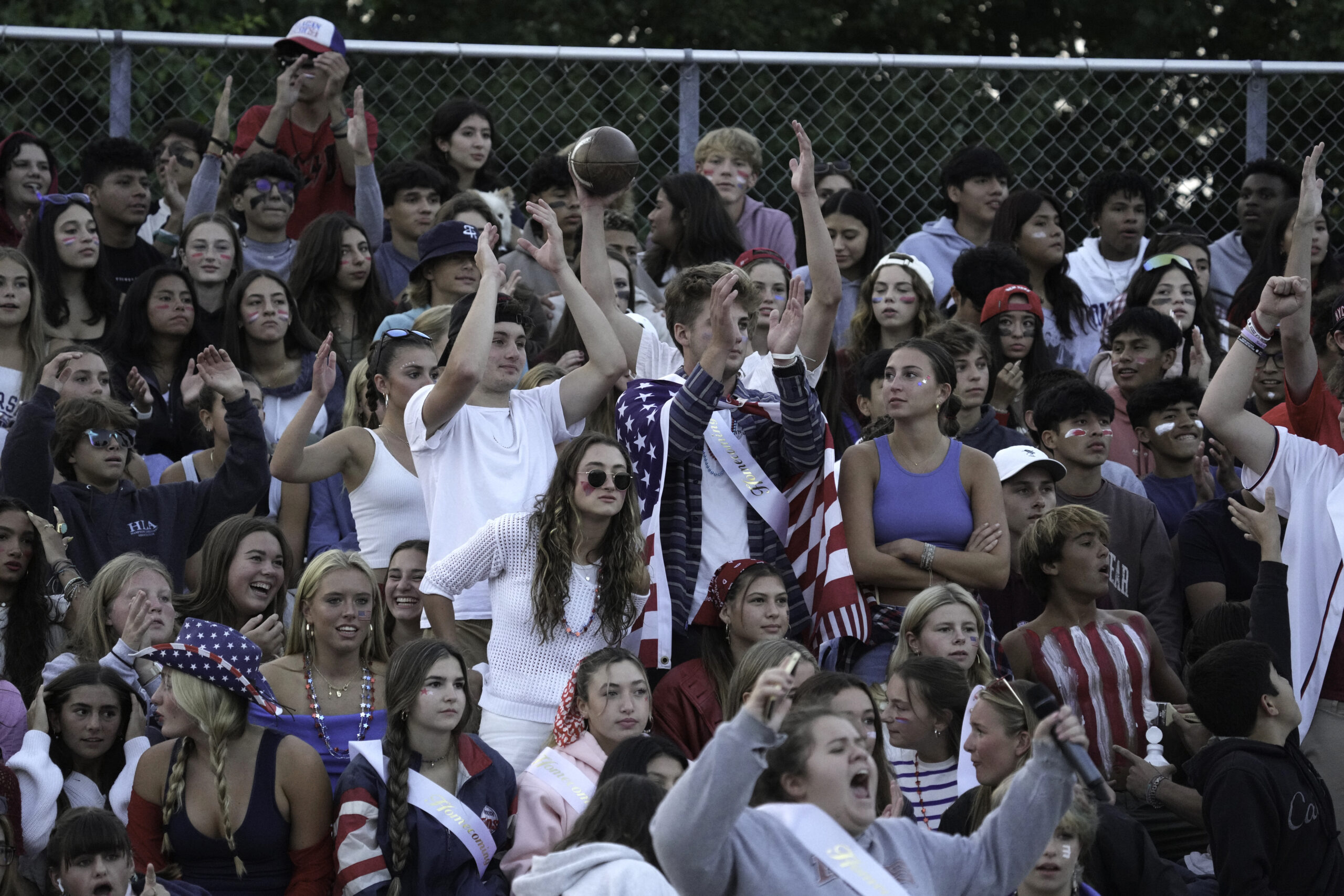 A good crowd, including Bonac's student section, was on hand for the East Hampton/Bridgehampton football team's homecoming game on Saturday night.   RON ESPOSITO