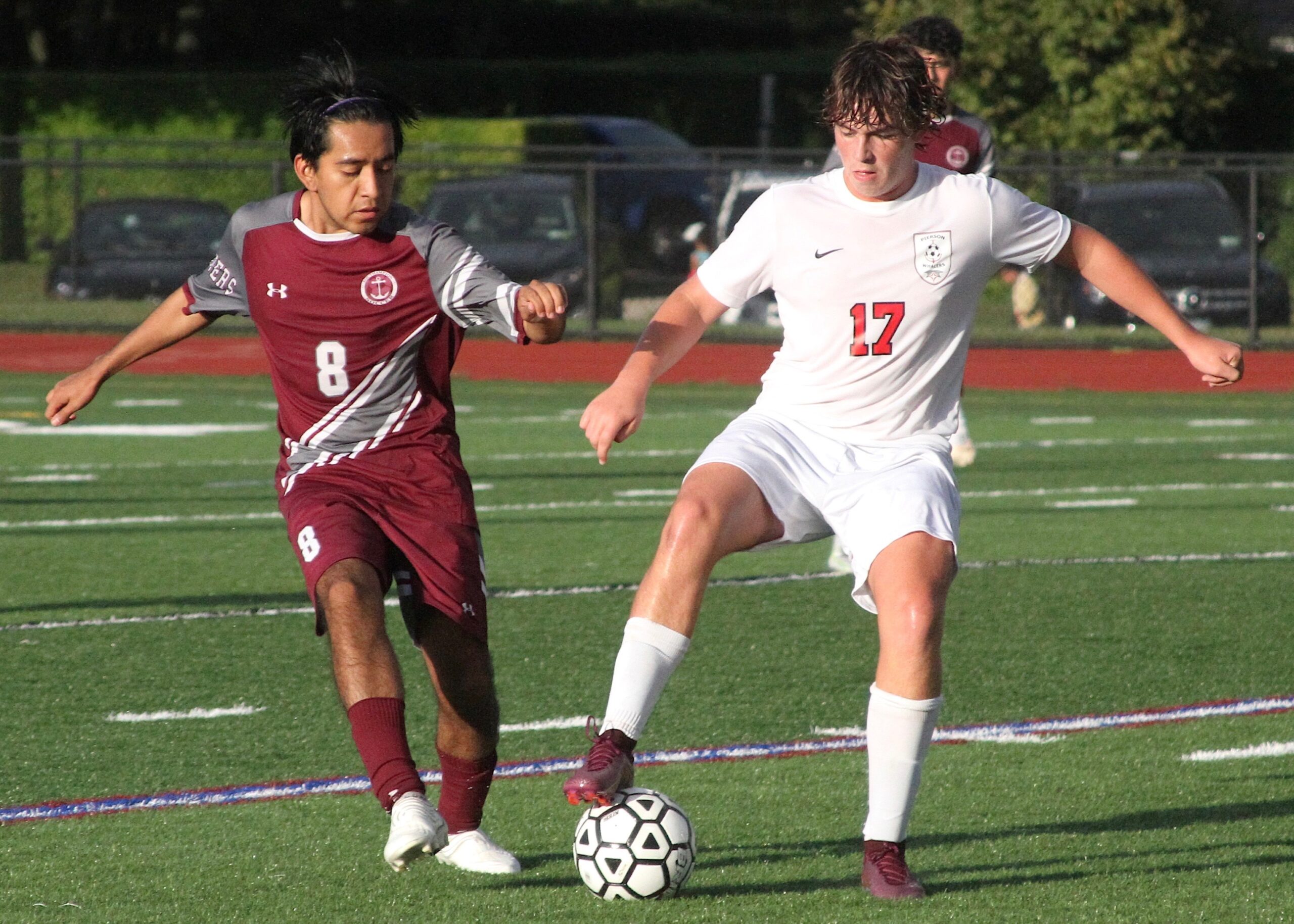 Southampton's Erick Campohermoso attempt to steal the ball from Pierson's Quinn Tanner. DESIRÉE KEEGAN