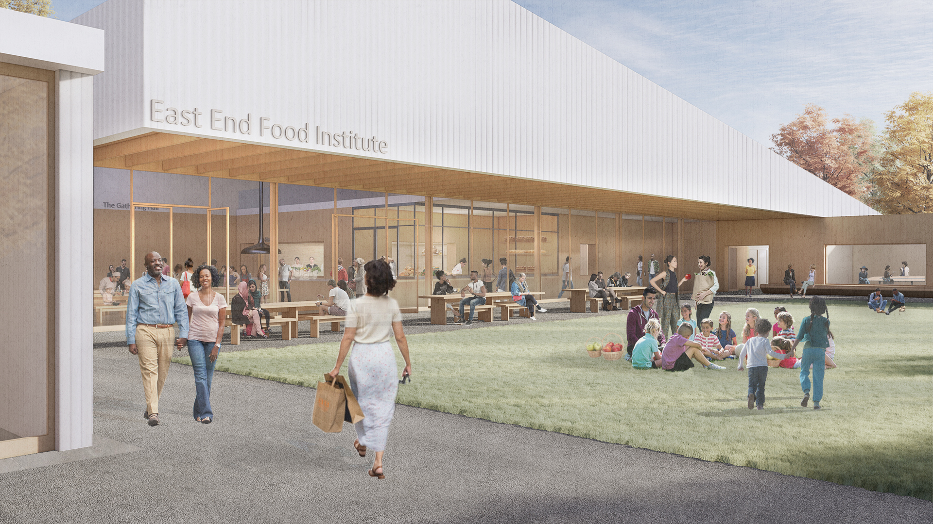Renderings of plans for the proposed multi-million dollar East End Food Hub, which will be built in the location of the former Homeside Florist property in Riverhead. COURTESY EAST END FOOD INSTITUTE