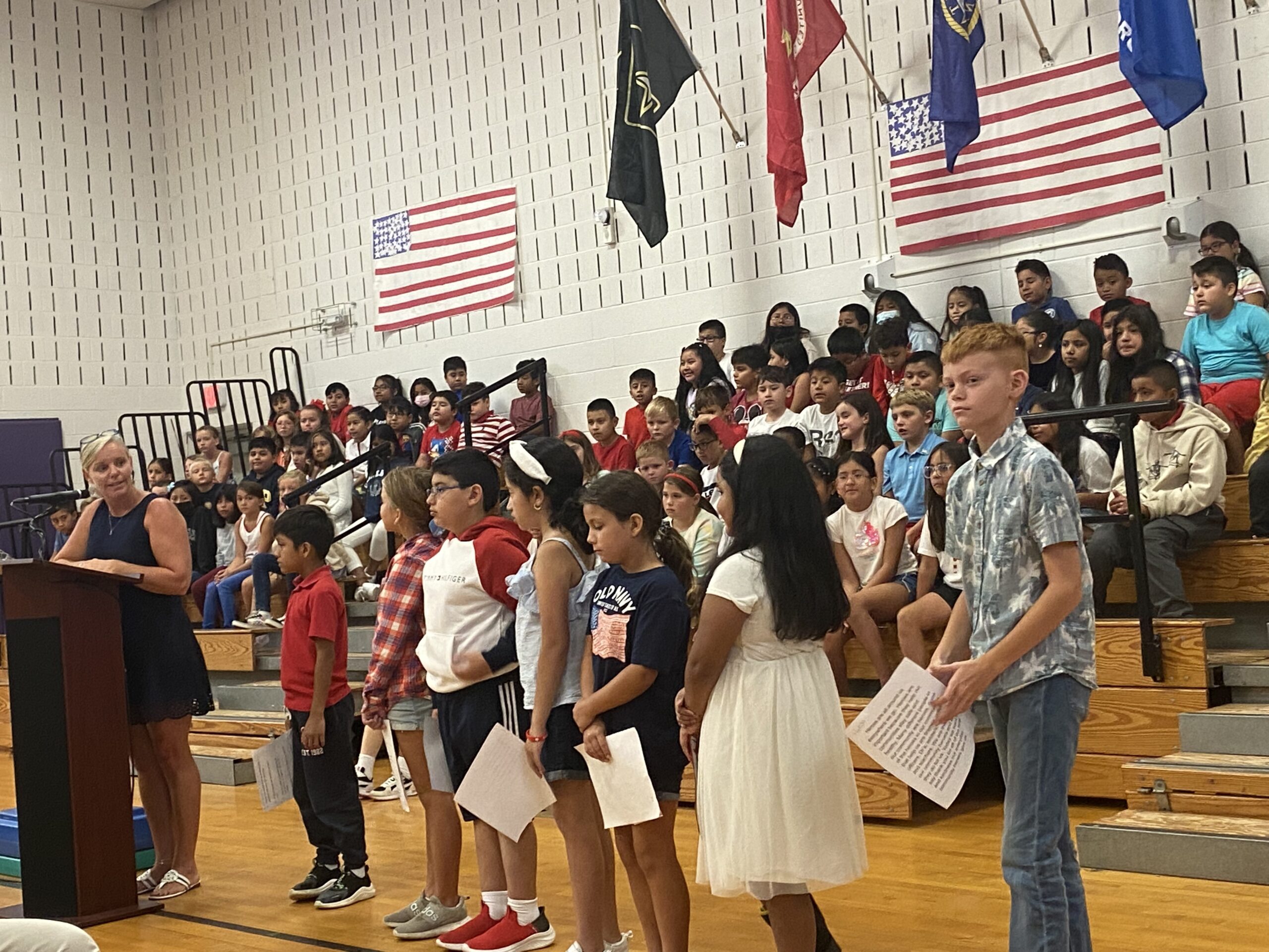 Hampton Bays Elementary School marked September 11 during a memorial ceremony on September 9. Fourth grade students read poems that they wrote about what it means to be a hero and the Hampton Bays Fire Department presented a memorial wreath. COURTESY HAMPTON BAYS SCHOOL DISTRICT