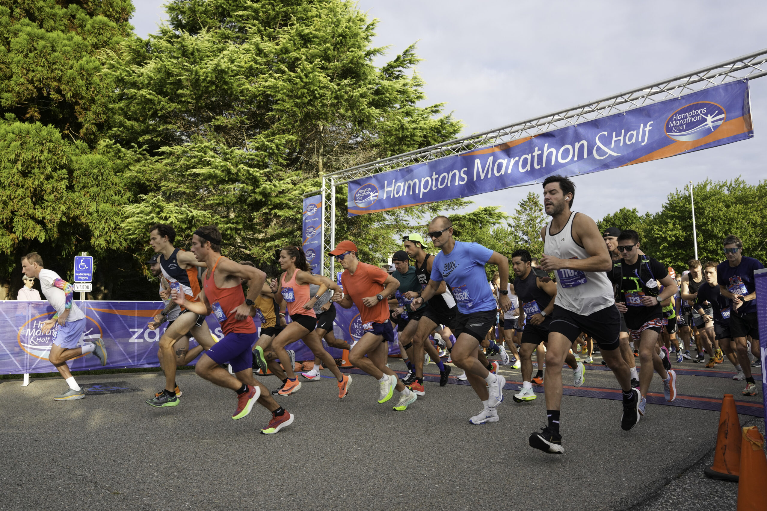 Runners start the 15th annual Hamptons Marathon and Half Marathon at the Southampton Intermediate School on Saturday.    RON ESPOSITO