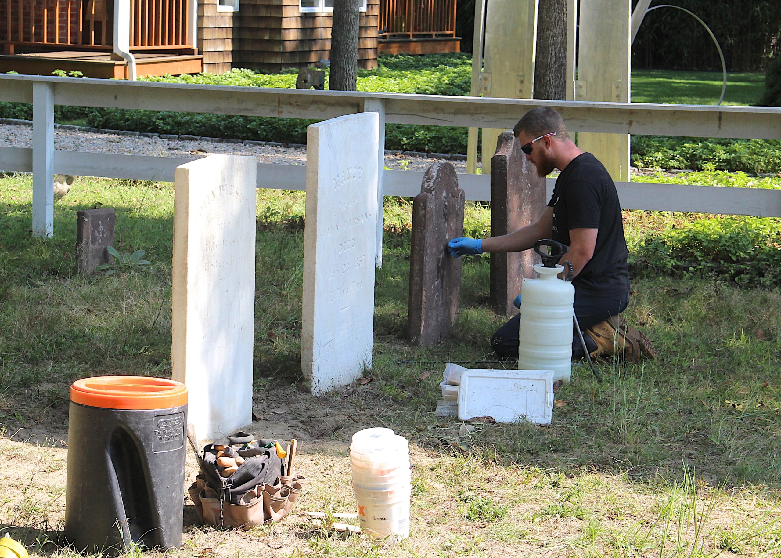 Joel Snodgrass and his son Kole restored gravestones in the Hog Creek Cemetery, including one of a 20-month old baby named Easter Persons who died just two days before Christmas in 1782.