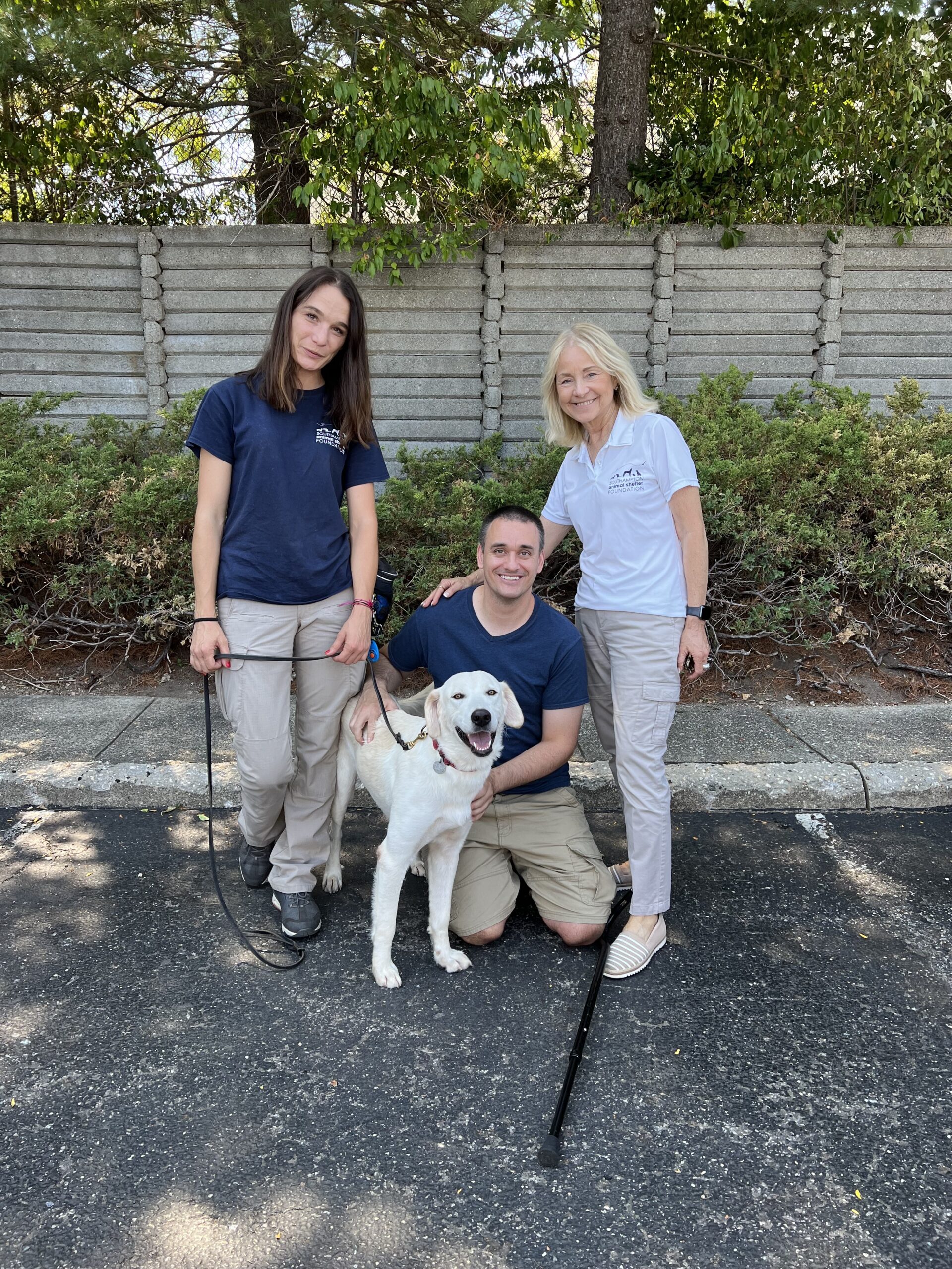 From left, SASF Director of Training Weronica Grzybowska, NYPD officer Thomas Cannariato with his dog, Zelda, and SASF Executive Director Pat Deshong. Zelda is one of the shelter foundation dogs trained to be a companion for military veterans and first responders as part of a new program, in partnership with Operation Warrior Shield.
