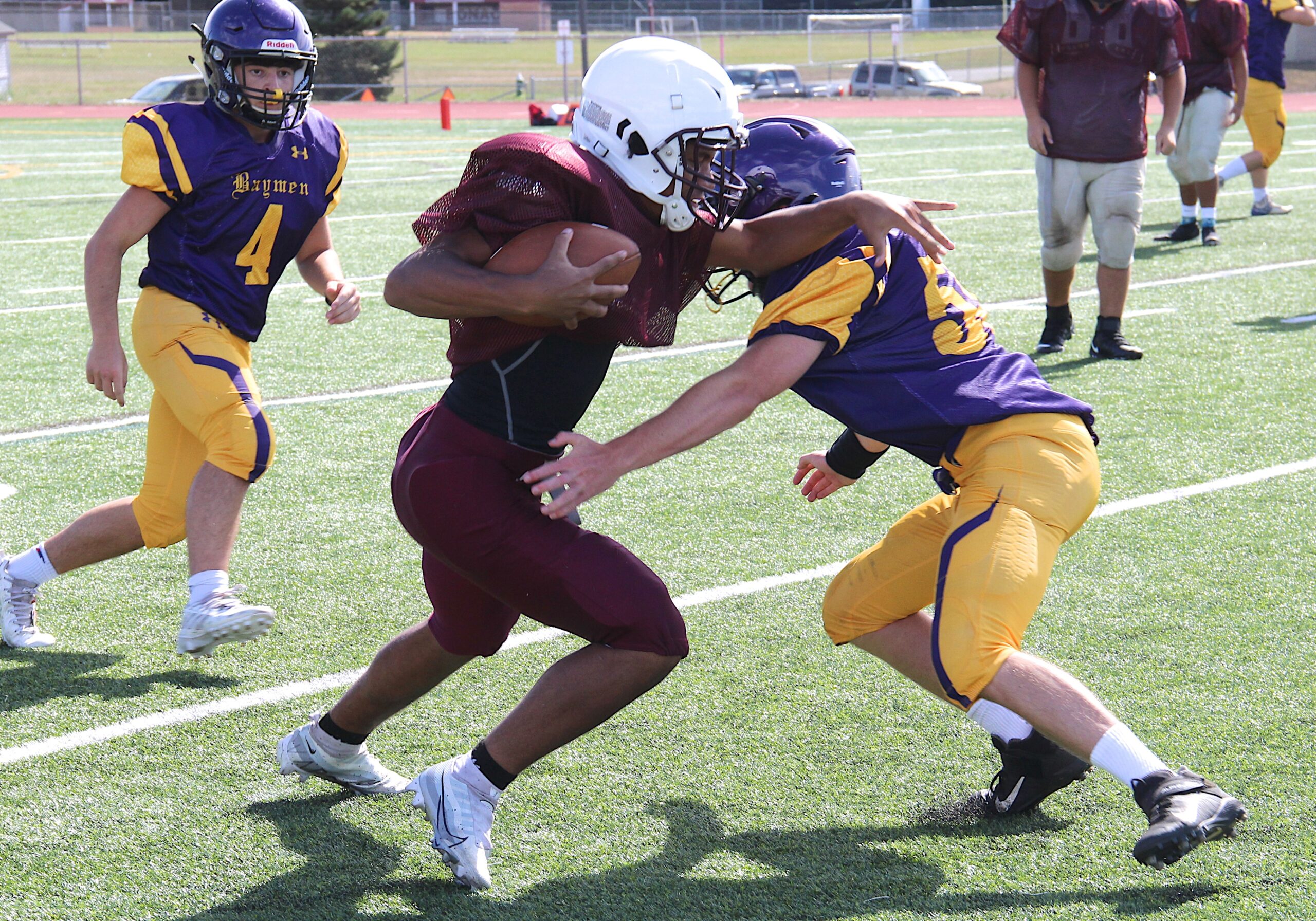 The East Hampton football team hosted Oyster Bay for a scrimmage this past Saturday.    KYRIL BROMLEY