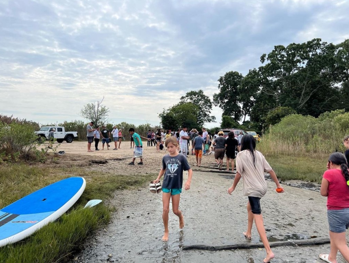 On September 19, local students took part in South Fork Sea Farmers effort to create a new reef in the waters of Accabonac Harbor off Landing Lane. COURTESY SOUTH FORK SEA FARMERS