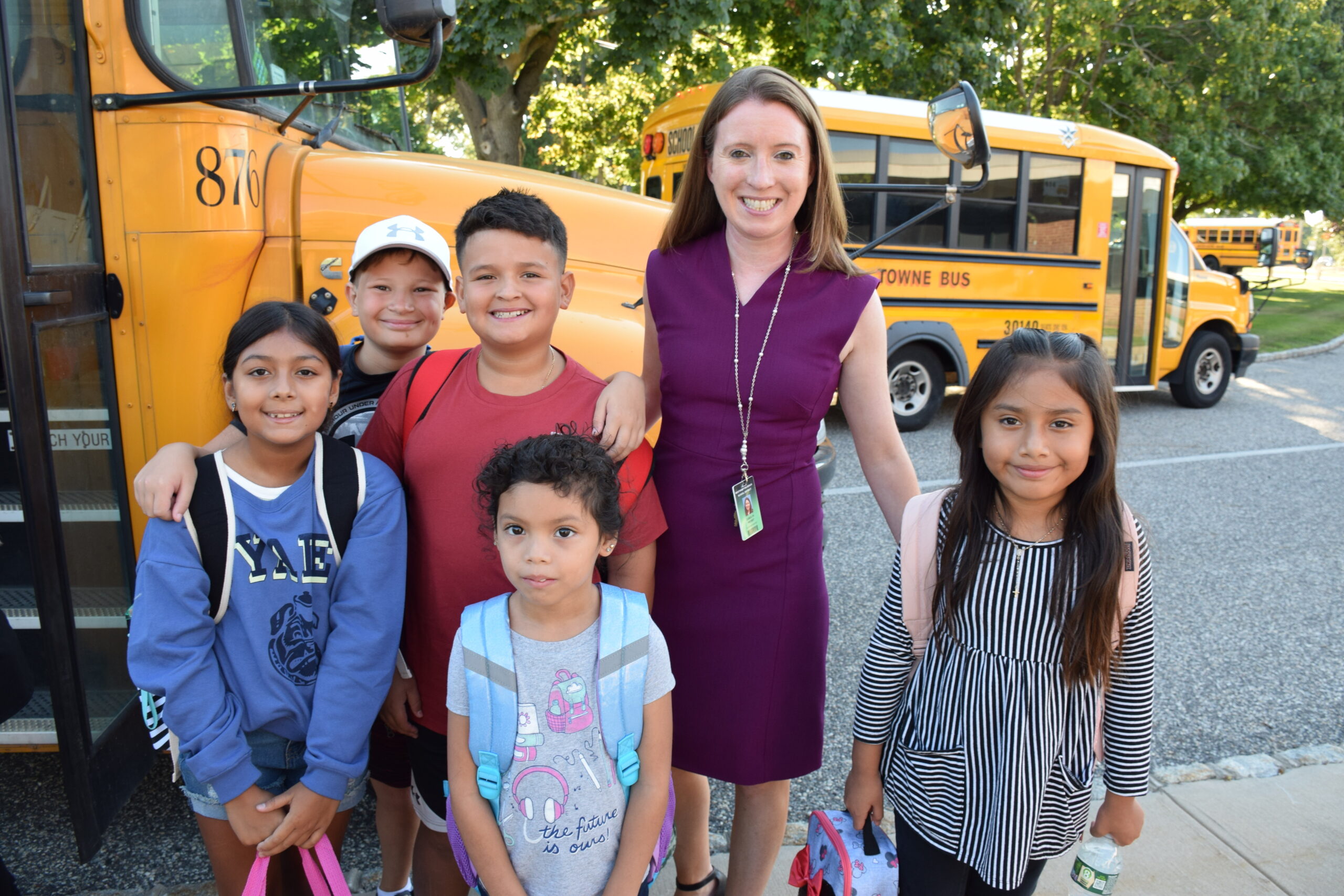 Superintendent of Schools Dr. Carolyn Probst greeted students as they returned to Westhampton Beach Elementary School on Thursday for the start of a new school year. COURTESY WESTHAMPTON BEACH SCHOOL DISTRICT