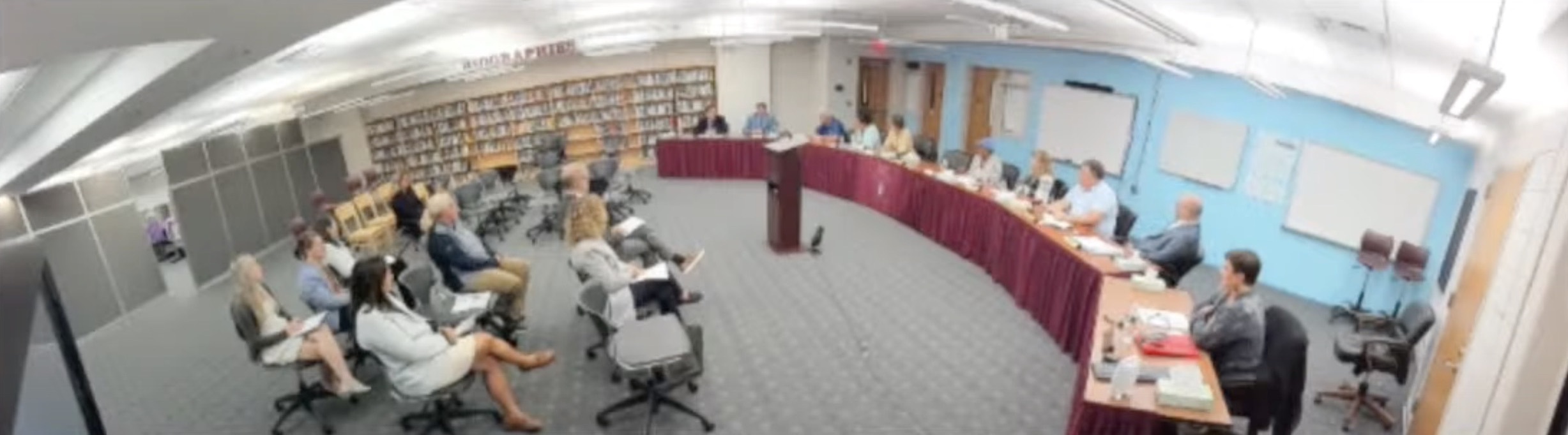 East Hampton Assistant Superintendent for Business Sam Schneider discusses the importance of replacing old debt with new at the September 20 board of education meting.