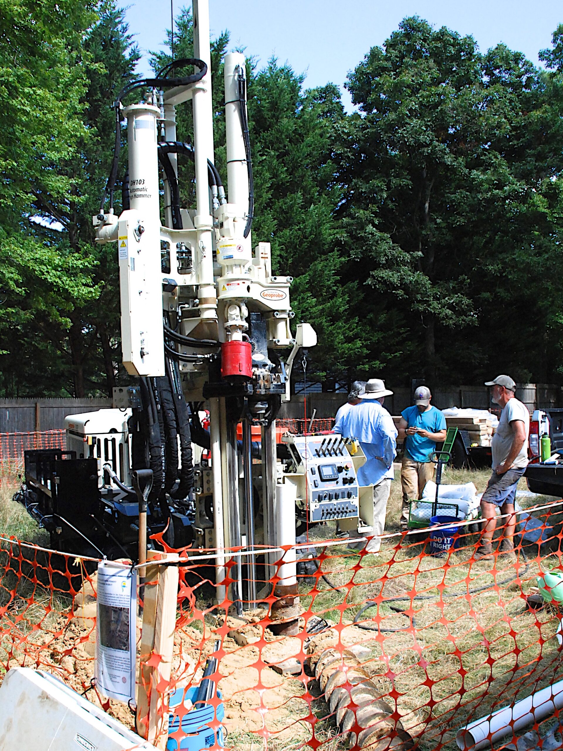 Crews began drilling injection wells near Tanbark Creek this week. The wells will be filled with a liquid carbon source, like vegetable oil or molasses, that will absorb nitrogen flowing through groundwater and keep it from reaching the headwaters of Three Mile Harbor.