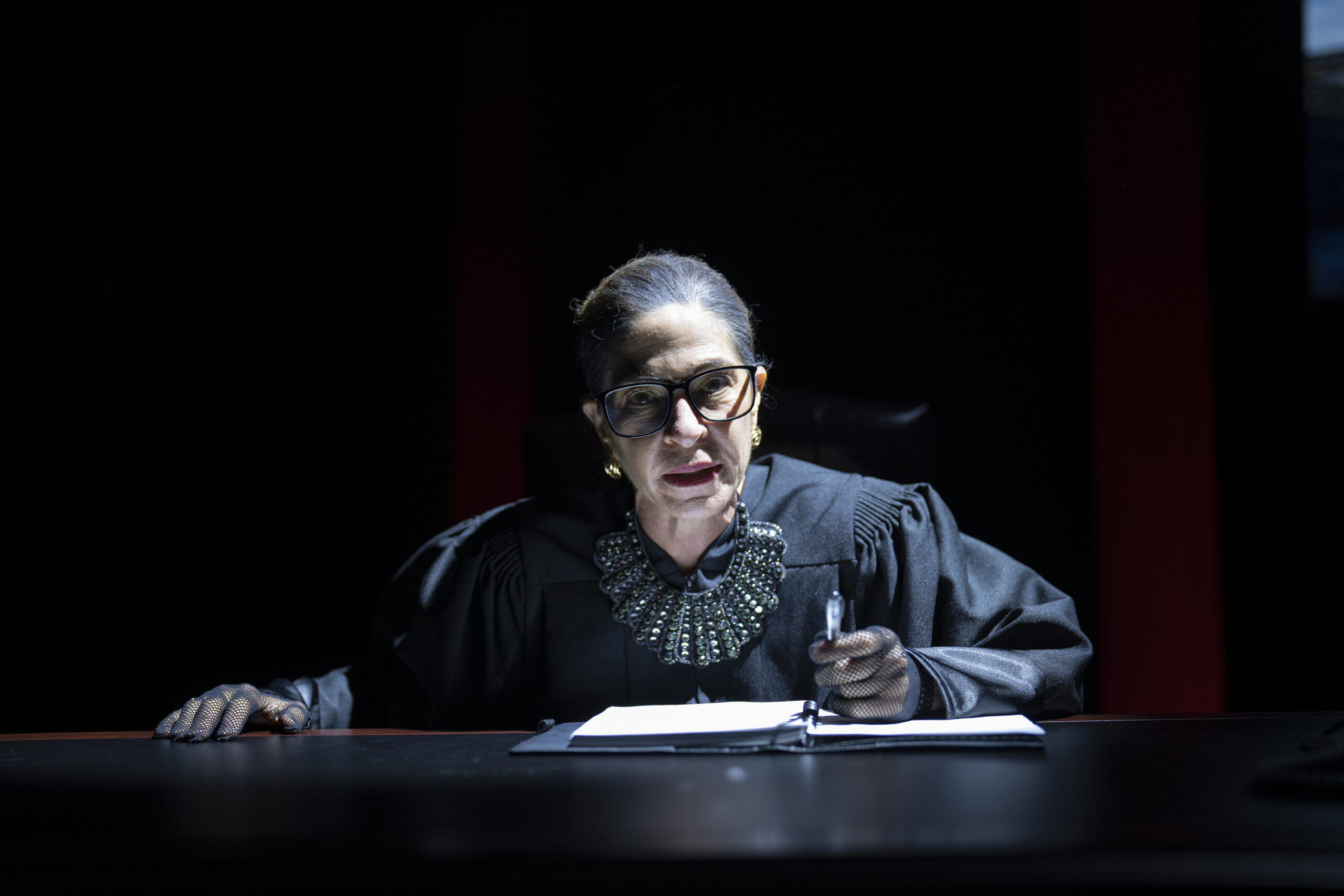 Michelle Azar as Ruth Bader Ginsburg in “All Things Equal: The Life and Trials of Ruth Bader Ginsburg” at freeFall Theatre in St. Petersburg, Florida. COURTESY FREEFALL THEATRE
