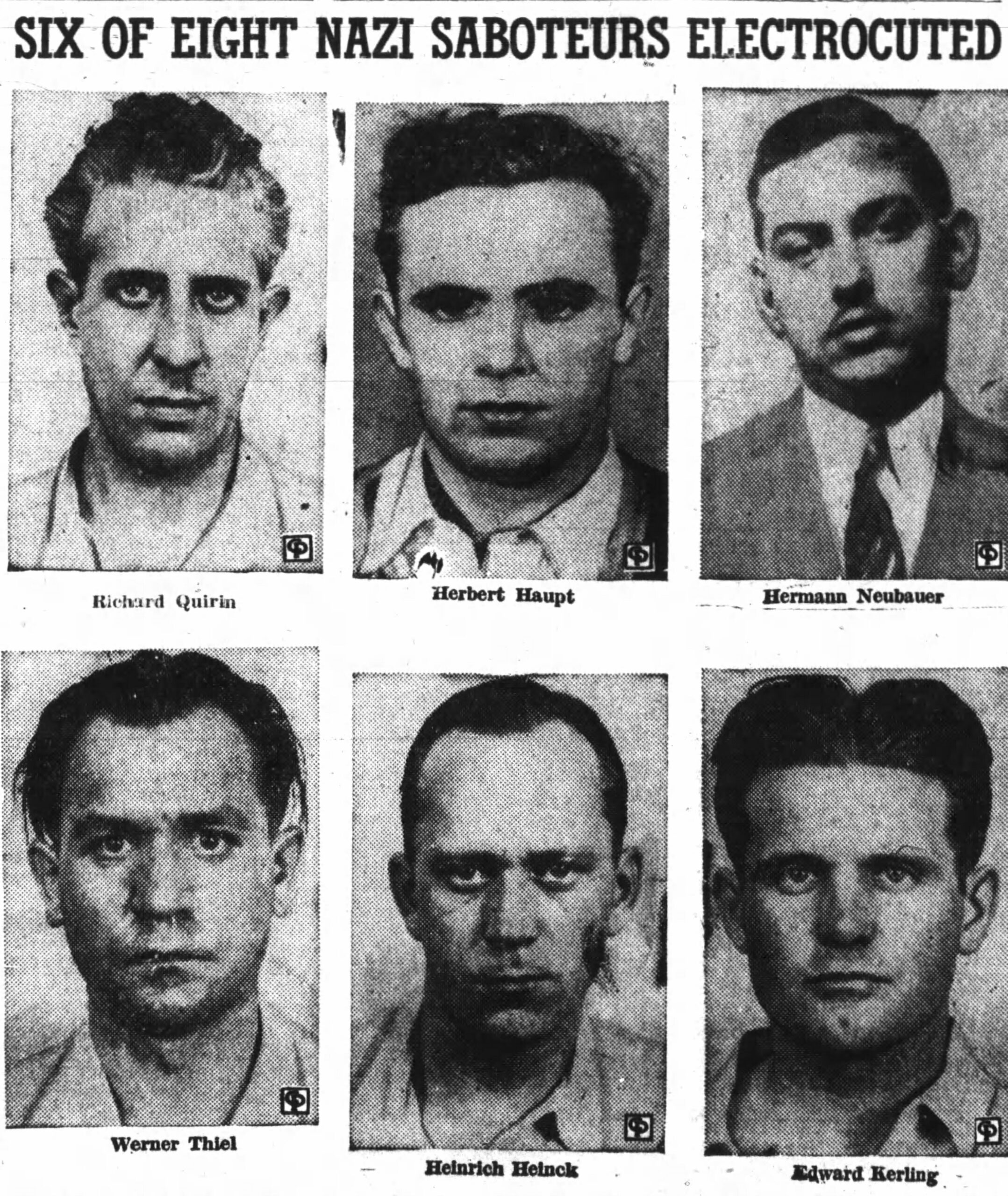 Saboteur photos in the Belvidere Daily Republican, Belvidere, Illinois, August 8, 1942.