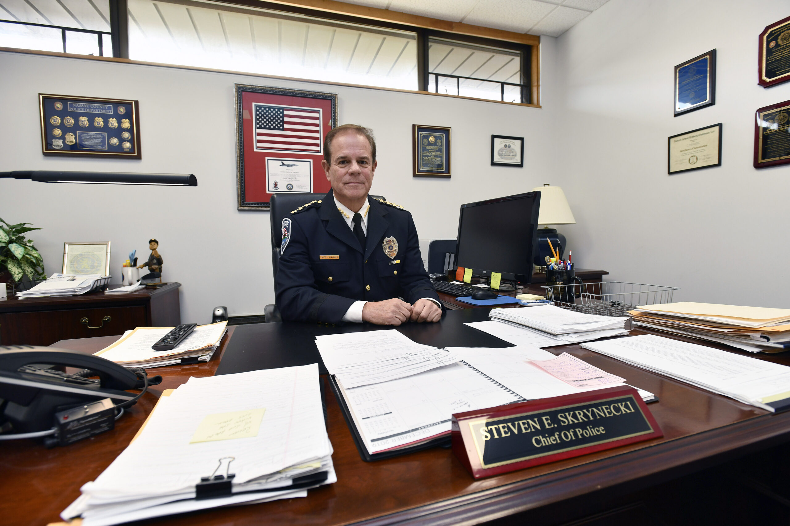 Chief Steven E. Skrynecki at his desk in 2019.  DANA SHAW