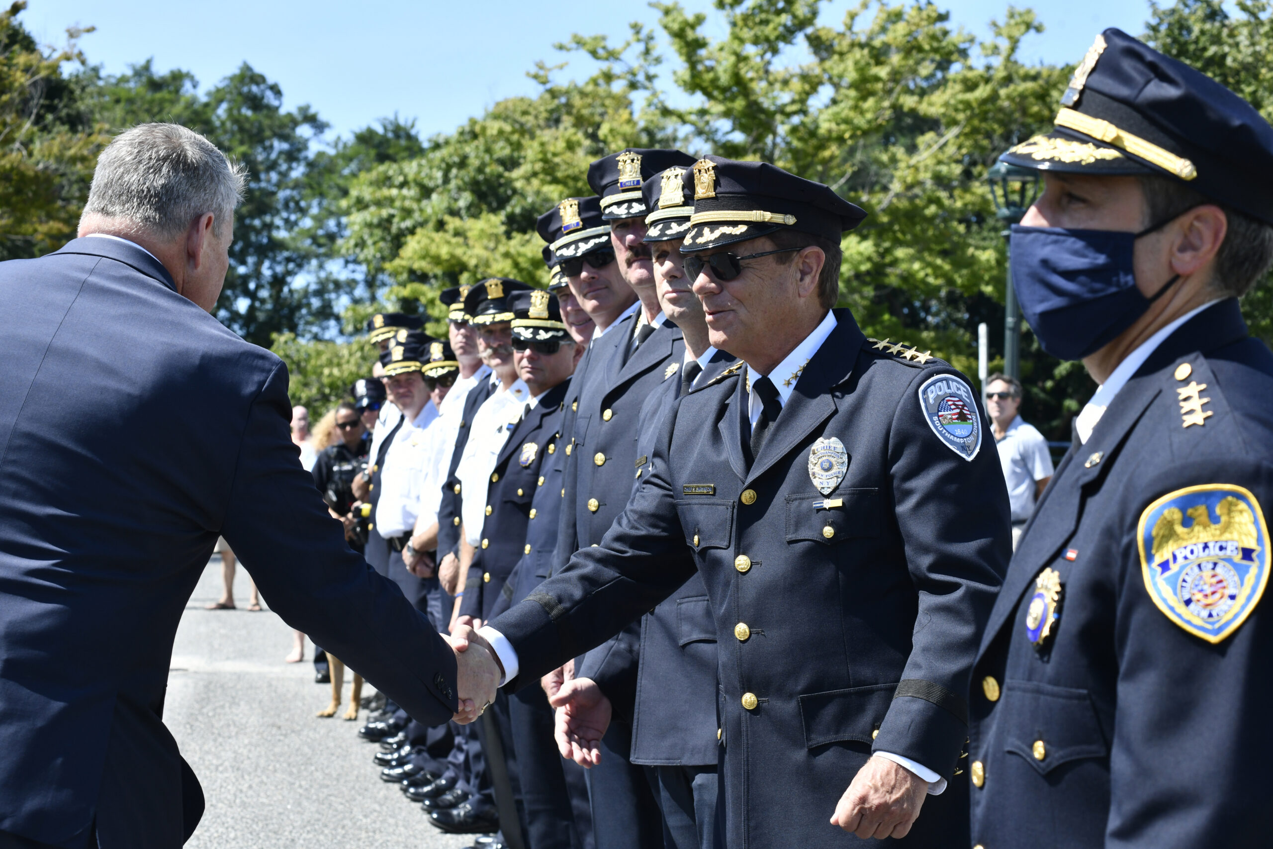 Southampton Town Police Chief Police Chief Steven Skrynecki at the walk-out for the retirement of Southampton Village Chief Thomas Cummings in 2021.    DANA SHAW