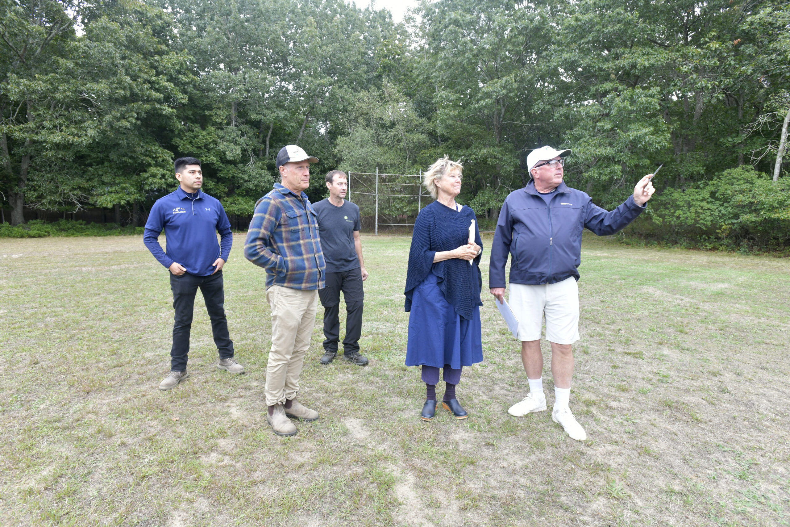 Gustavo Gonzalez, Tony Piazza, Paul Wagner, Edwina vol Gal and Douglas DeGroot on the field at the Bridgehampton Child Care and Recreational Center on Friday.  DANA SHAW