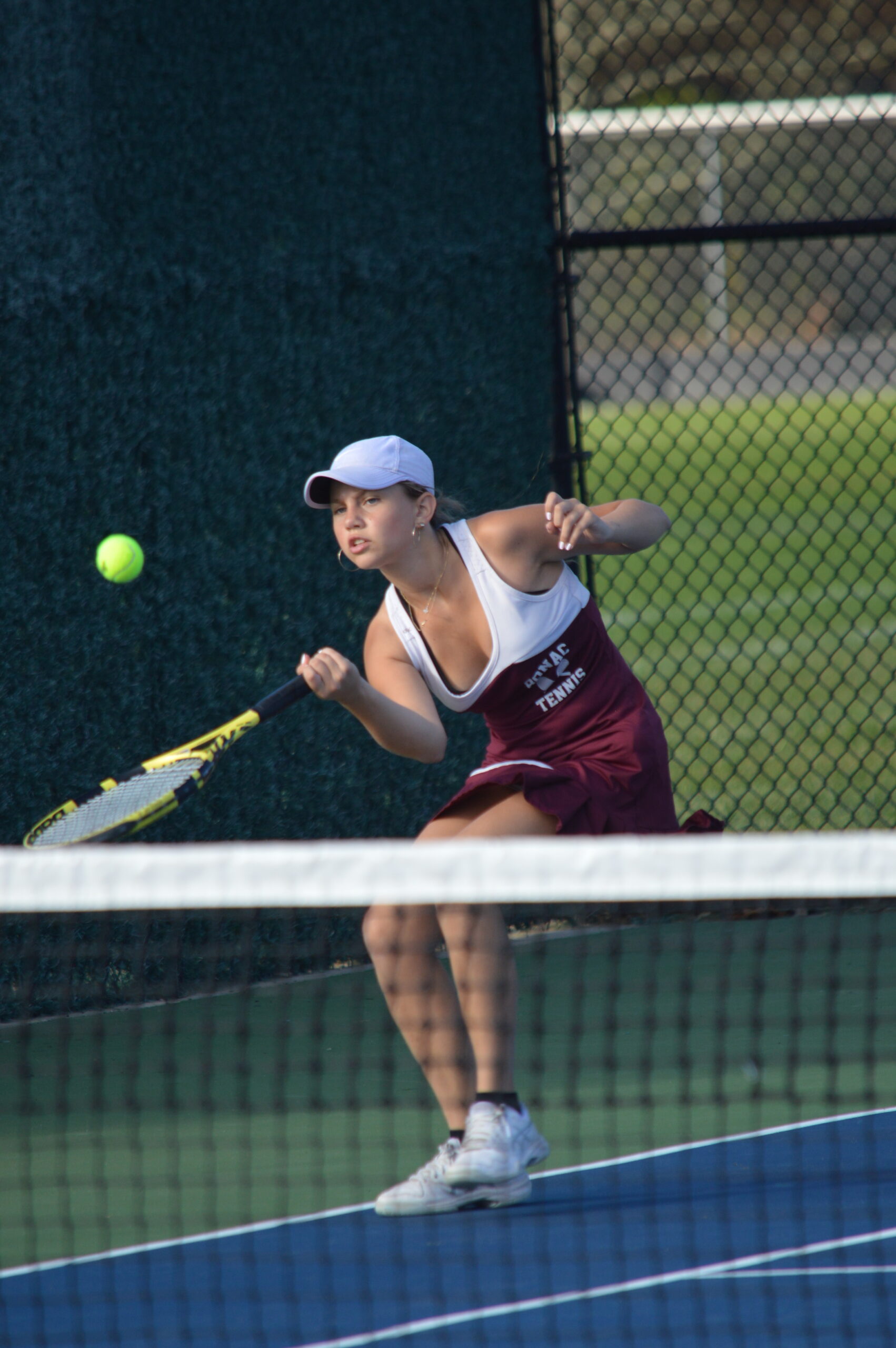 Pierson's Maya Molin playing for East Hampton girls tennis against Southampton on September 28. GAVIN MENU