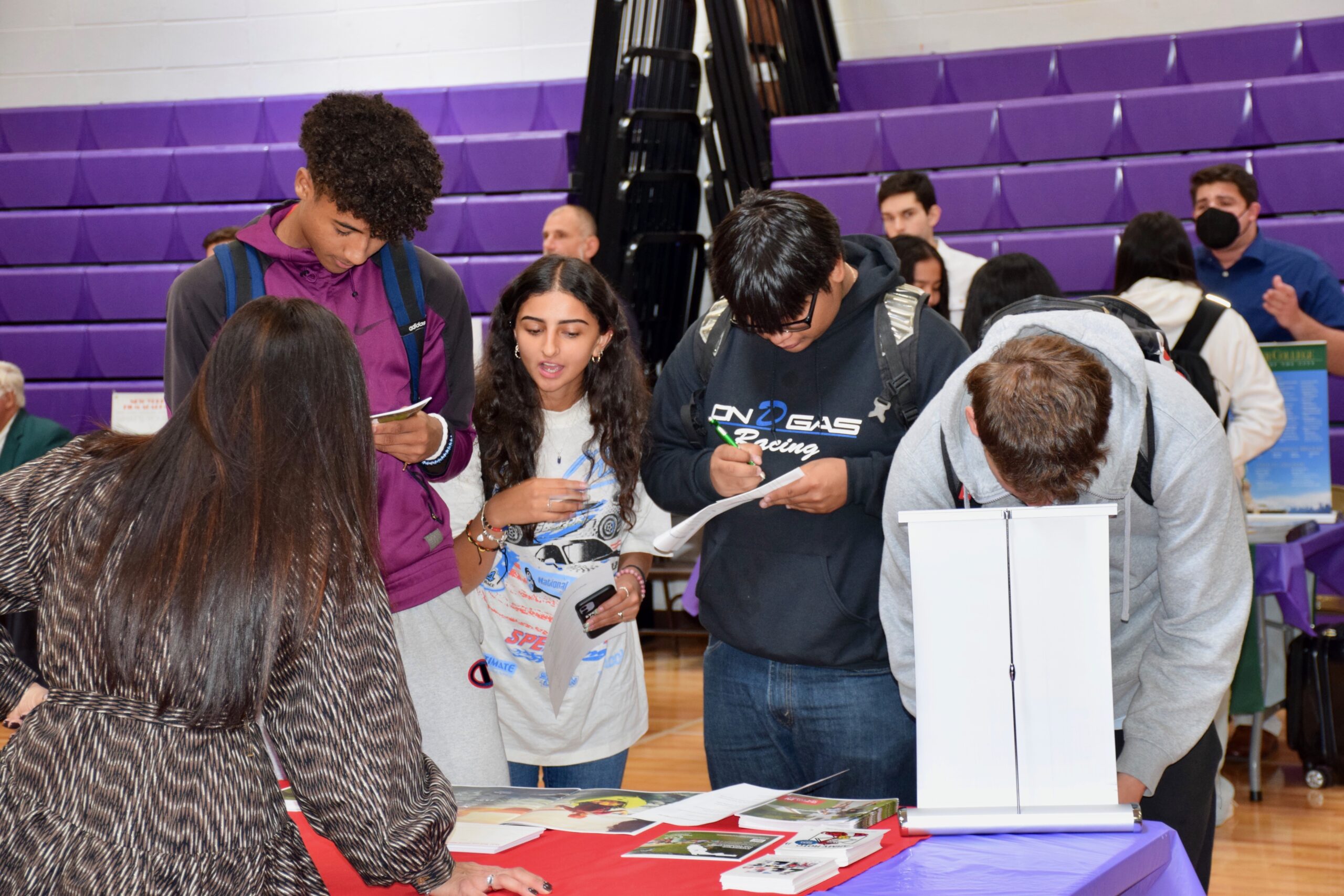Hampton Bays High School students had an opportunity to explore college options during their school’s annual Fall College Fair, held September 28. During the event, students learned more about 100 state and private colleges from school representatives. COURTESY HAMPTON BAYS SCHOOL DISTRICT
