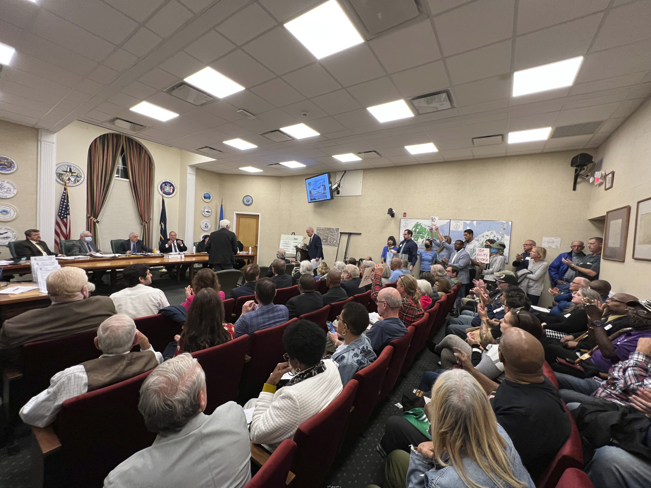 It was standing room only at Tuesday night's Southampton Town Board meeting.   DANA SHAW