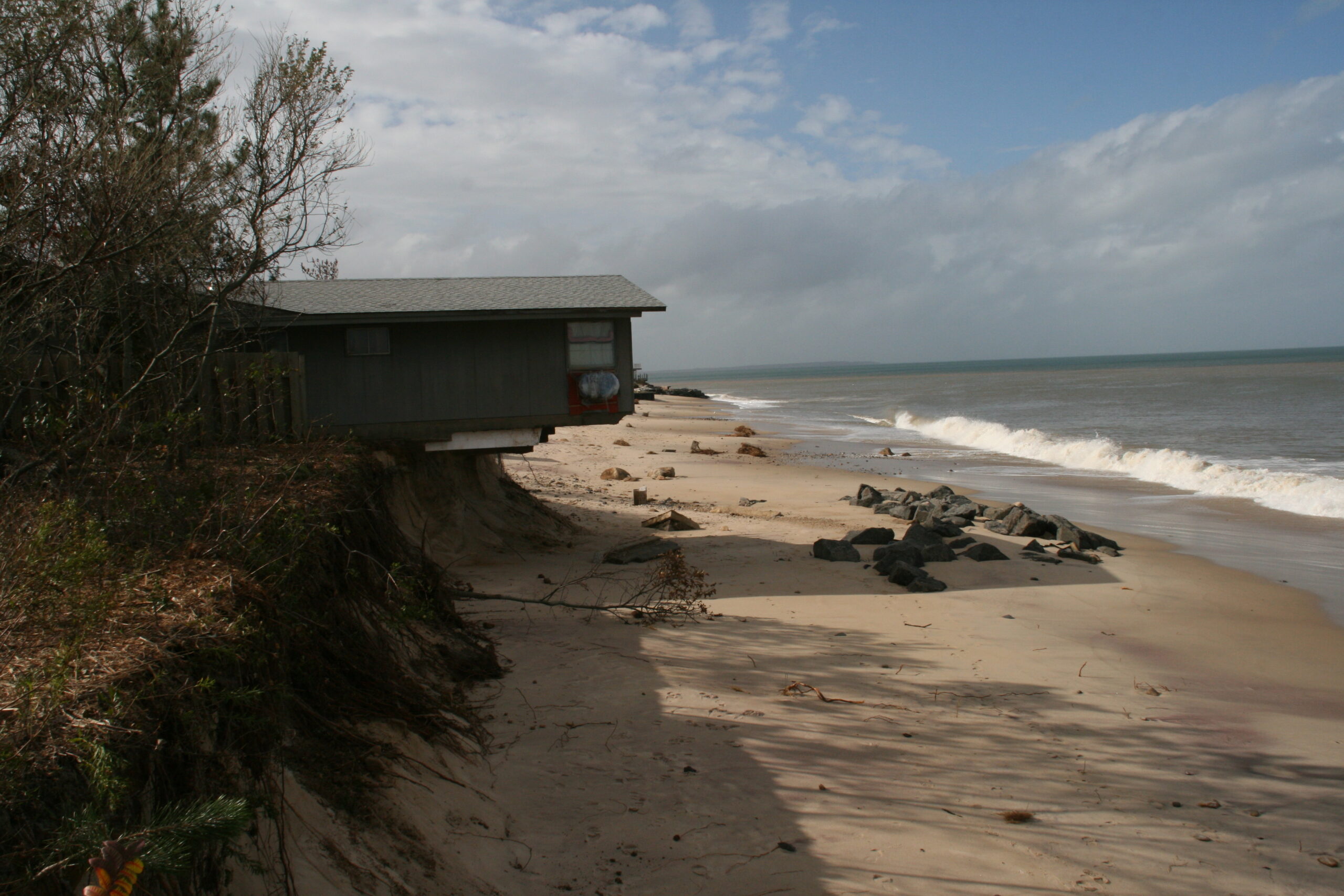 The beach under a house on Soundview Drive in Montauk eroded away.  KYRIL BROMLEY