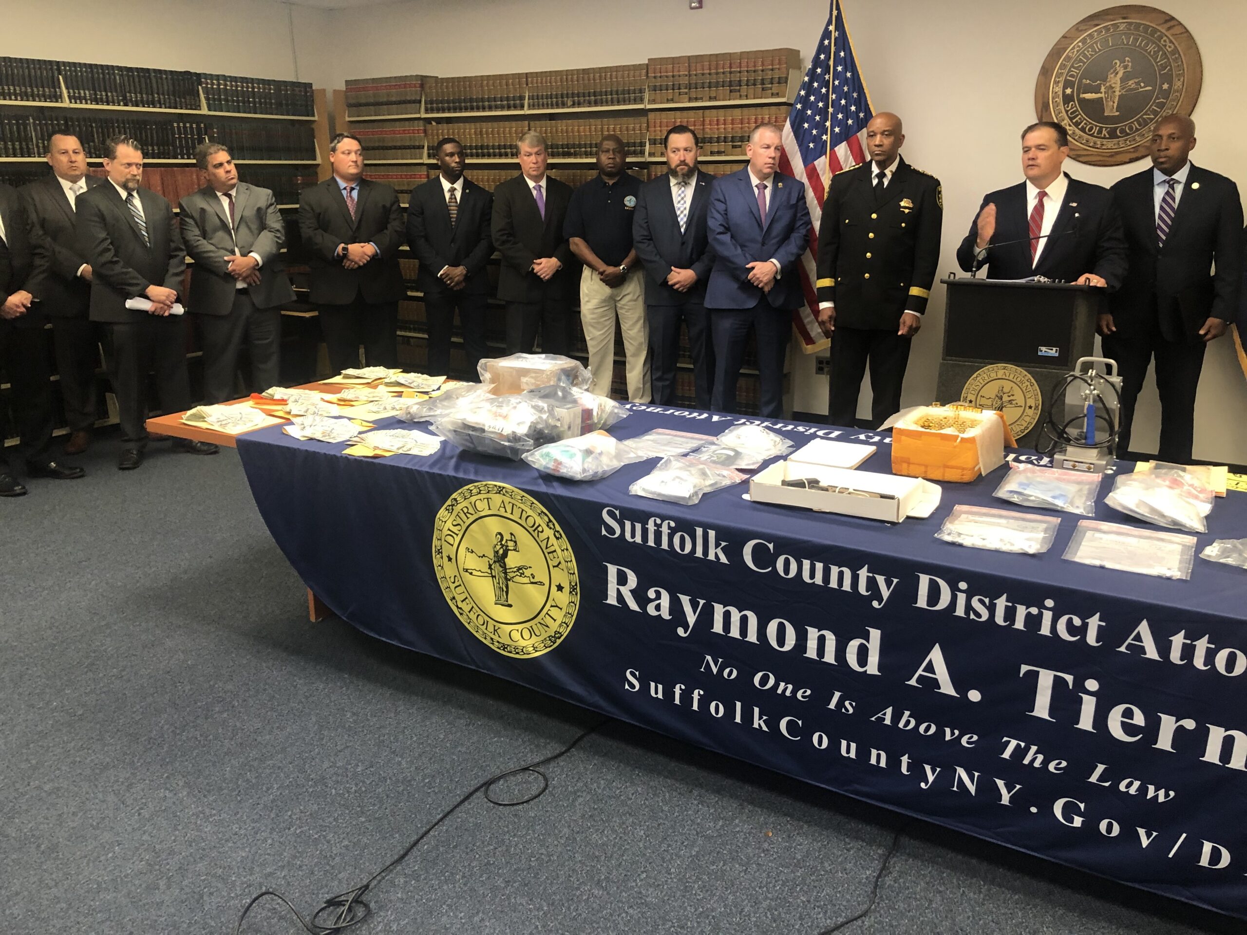 Suffolk County District Attorney Ray Tierney held a press conference on October 7 regarding the four suspects who were charged with selling cocaine and fentanyl in Montauk.  T.E. MCMORROW