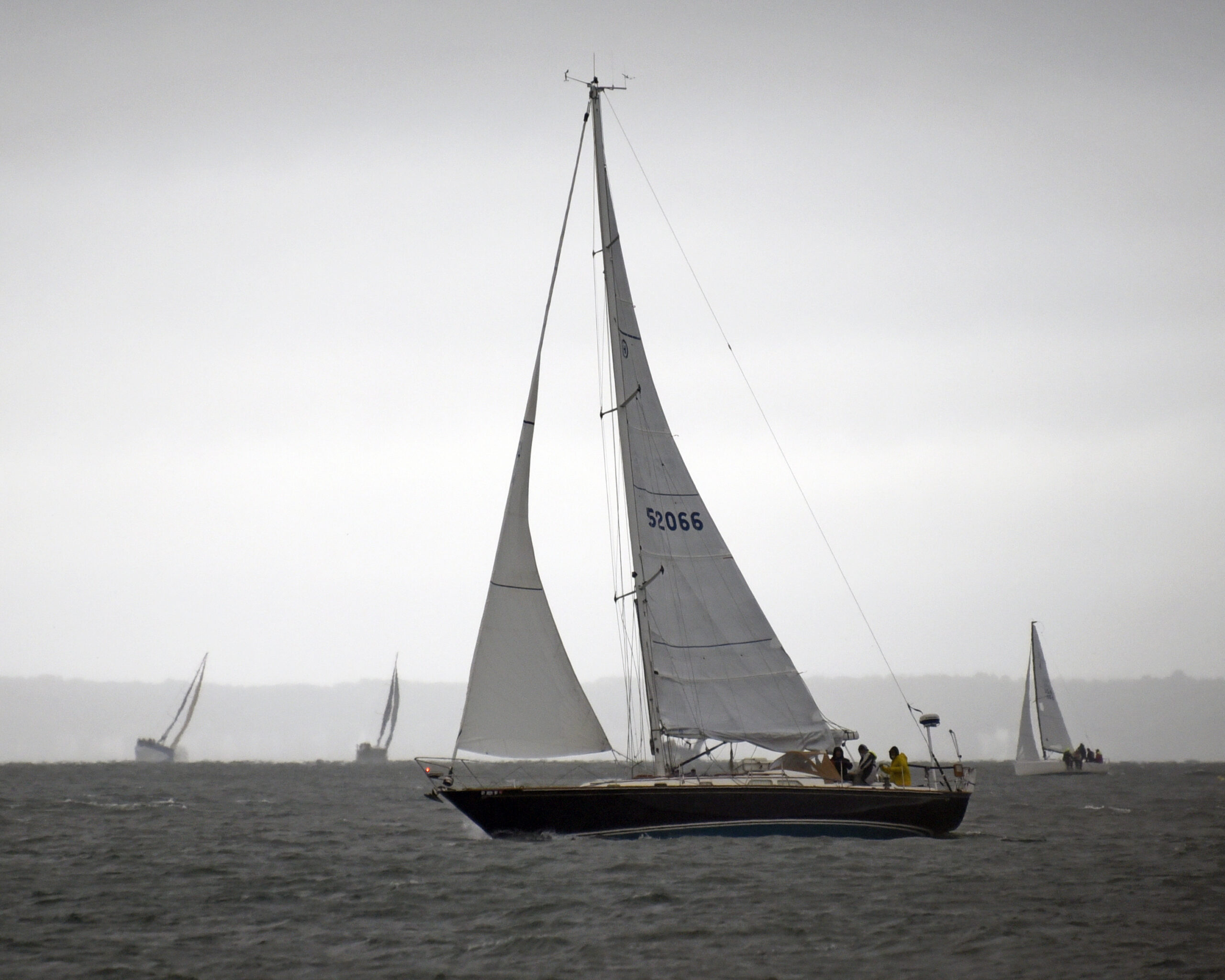 Third place in non-spinnaker, Jacqueline IV, reefed going to weather.  MICHAEL MELLA