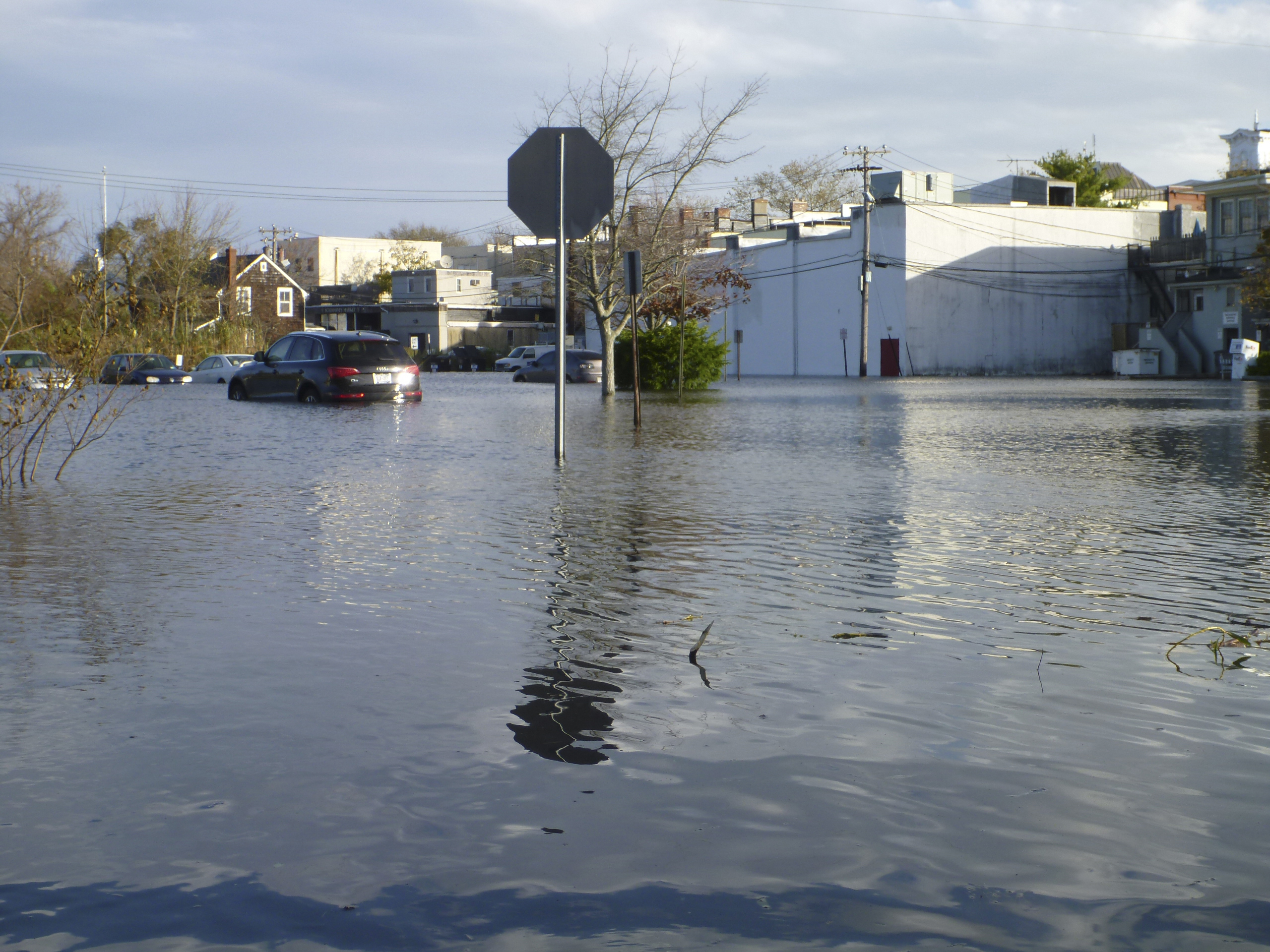 A view of the flooding in Sag Harbor from Spring Street the day after Sandy.      JOE LOUCHHEIM